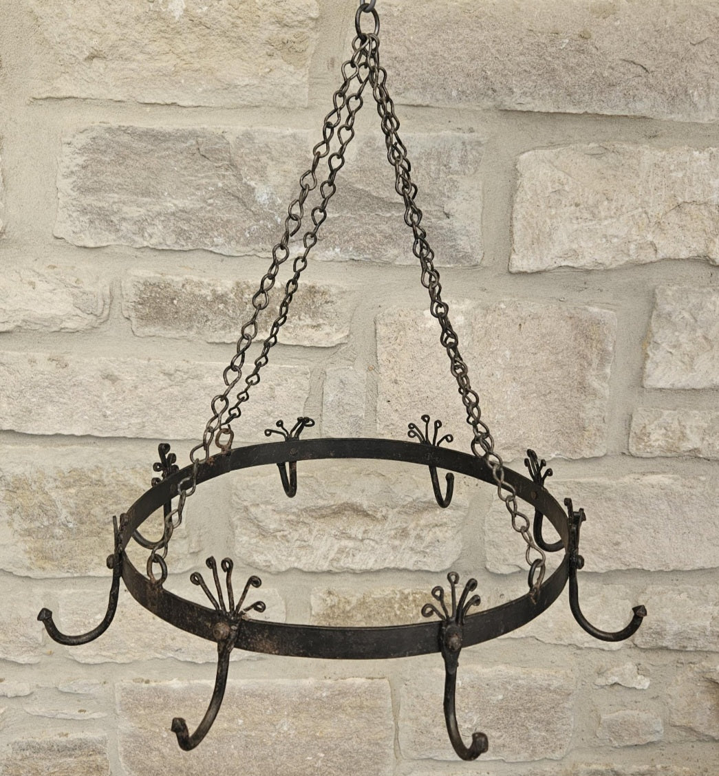Vintage Hanging Cast Iron Game Rack or Pot Rack with Patina Mid 20th Century
