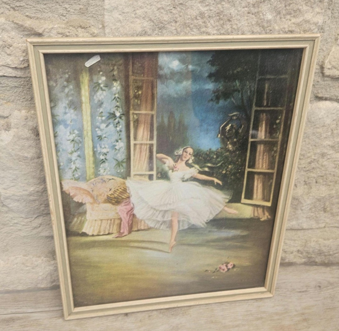 Vintage 1950s Framed Ballerina Print England Romantic Ballet Wall Art Decor Carina Ballerina