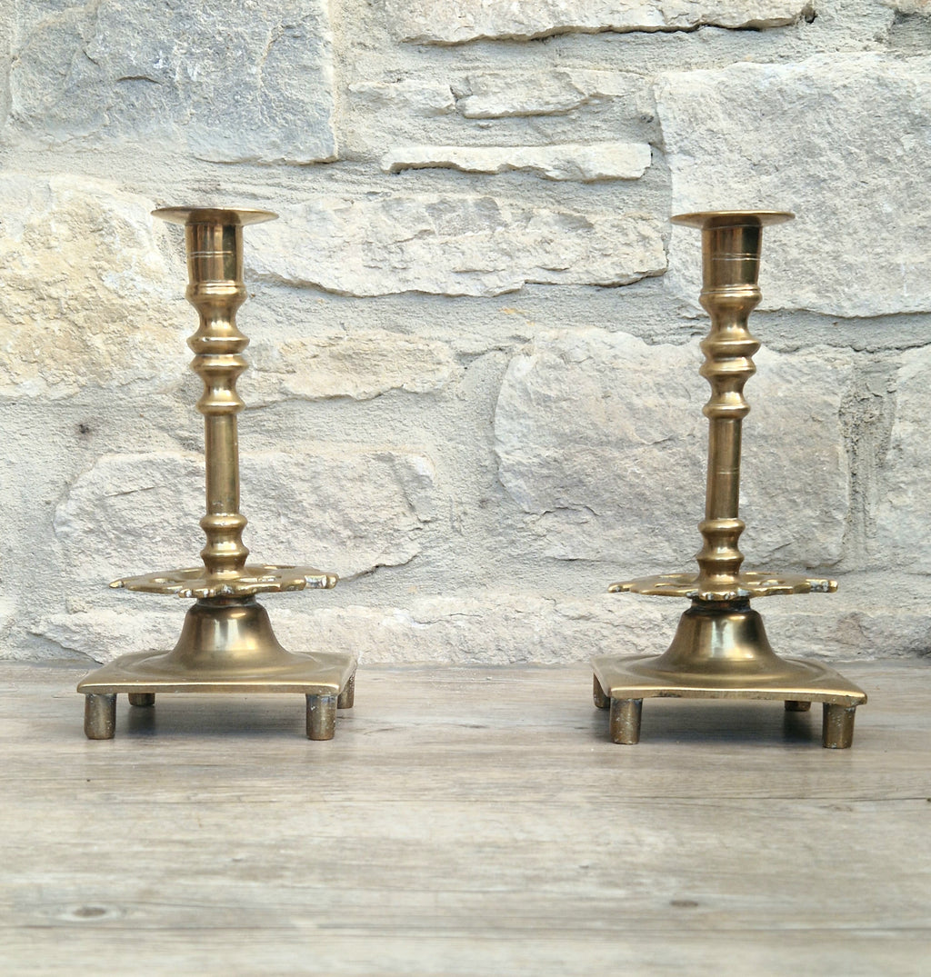18th Century Solid Turned Brass Russian Sabbat Candle Holder Sticks Very Rare