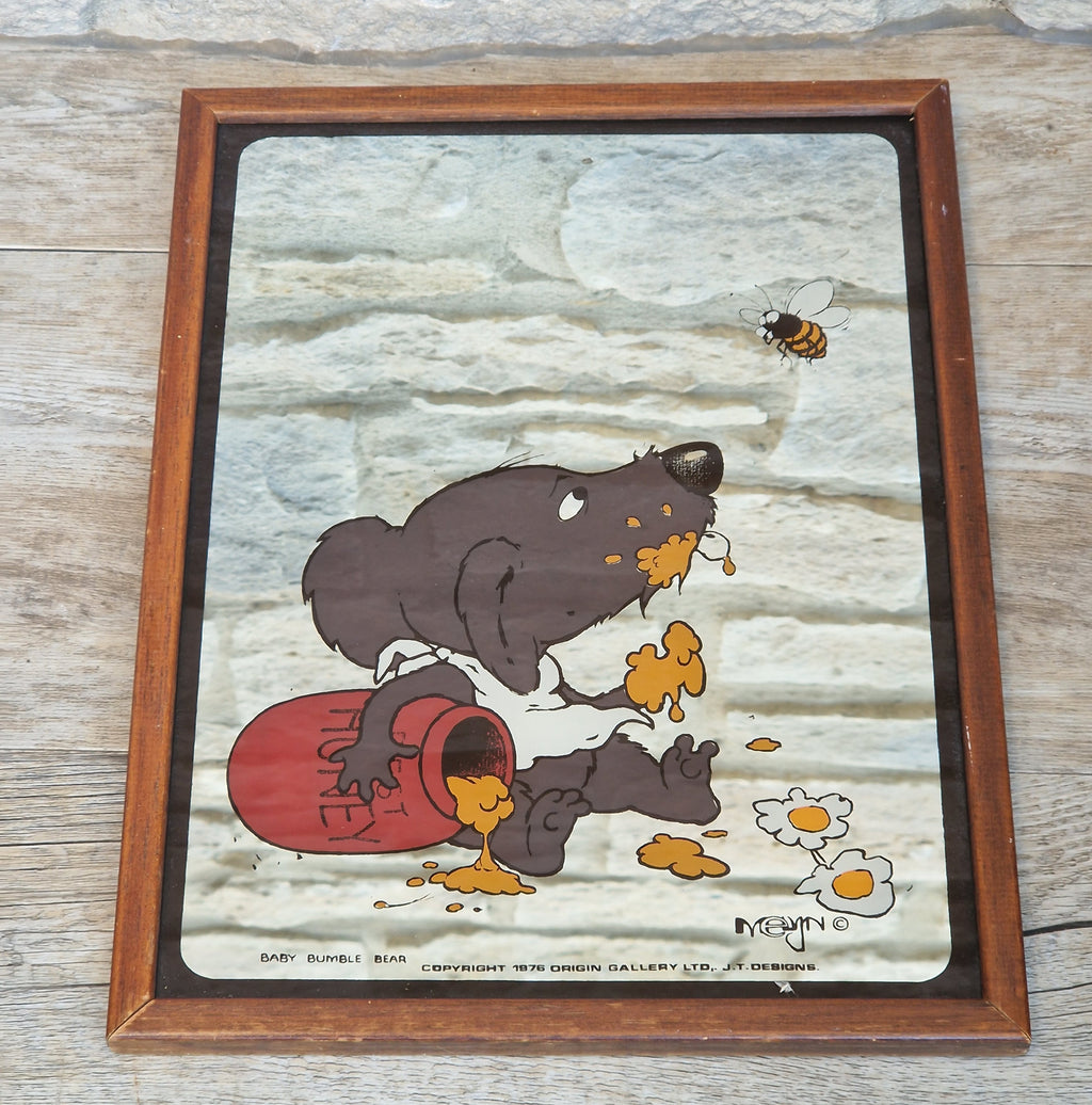 Vintage 1976 Baby Bumble Bear Printed Wall Mirror Retro Nursery Art 32cm x 24.5cm