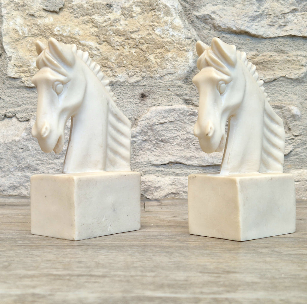 Vintage Continental White Stallion Horse Head Resin Book Ends Ornaments