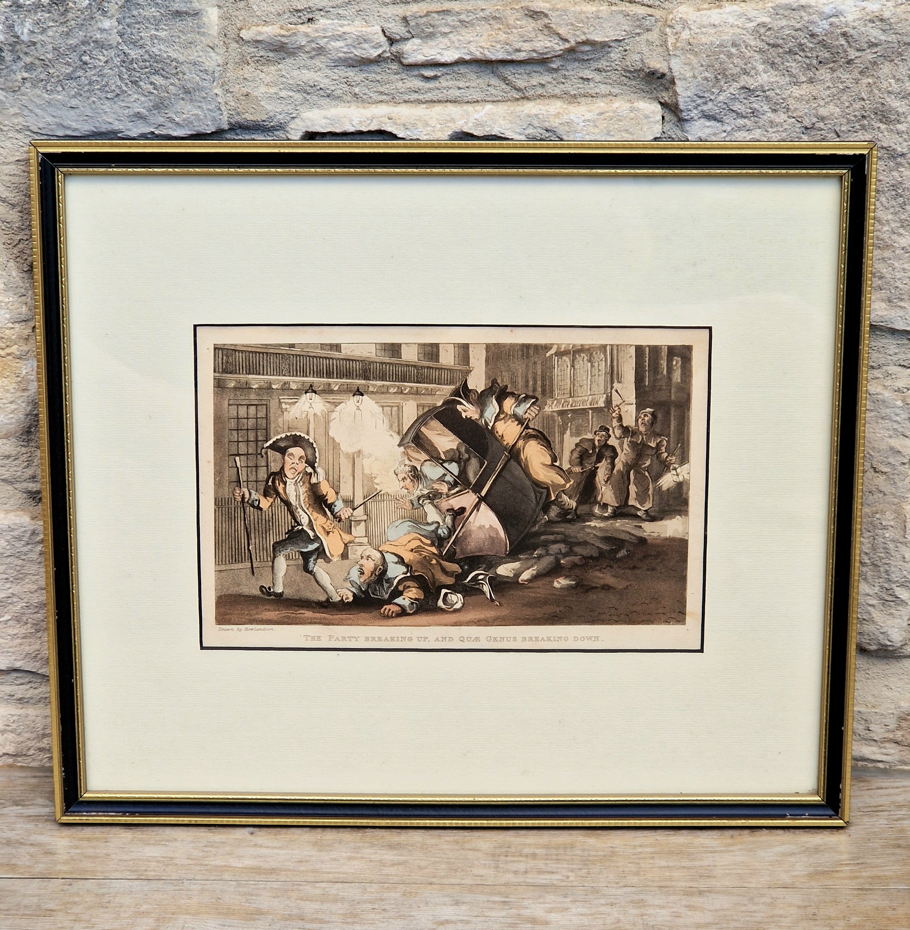 Thomas Rowlandson Lithograph Print 'The Party Breaking Up, And Quae Genus Breaking Down' Framed Wall Art