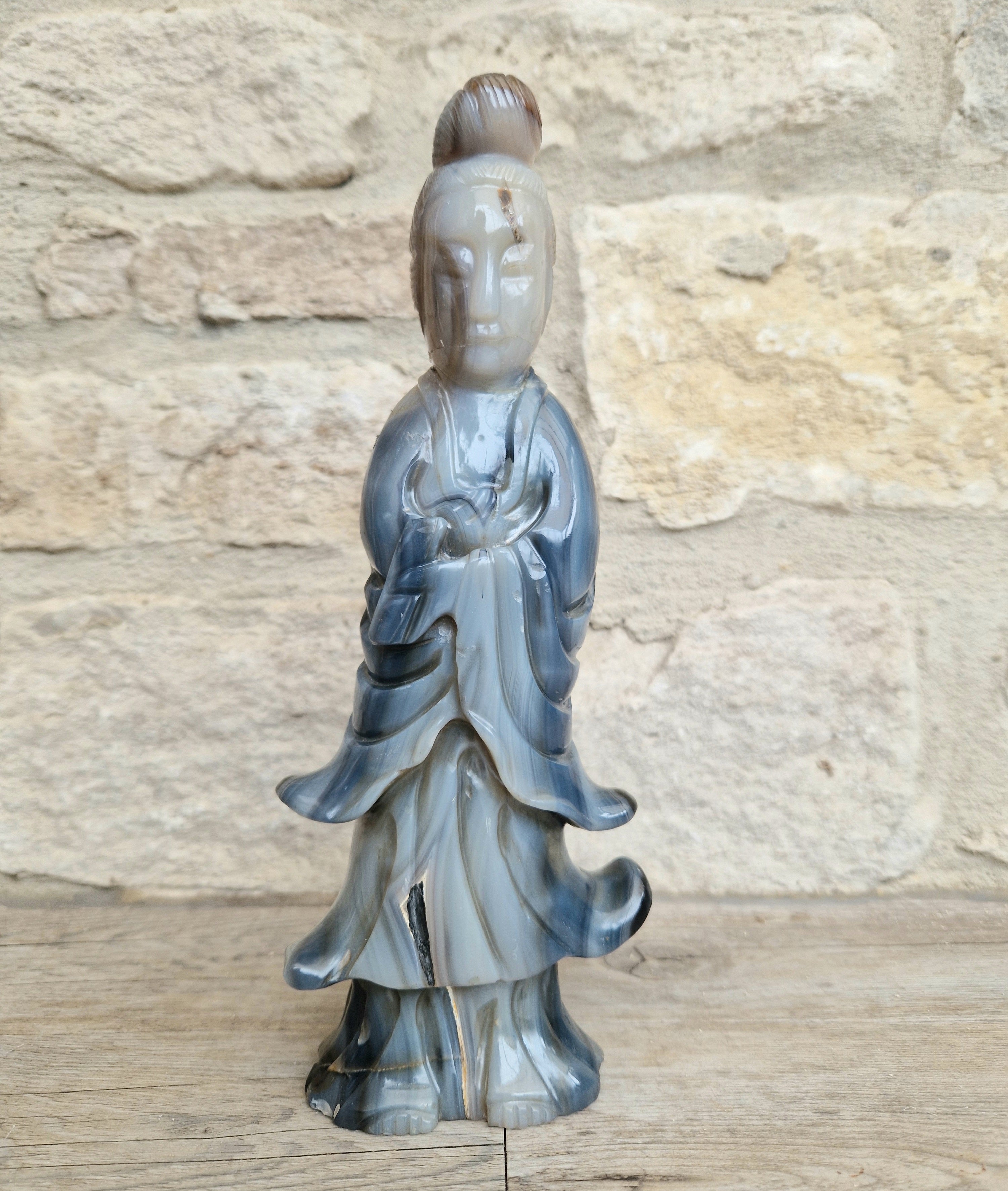 Antique Carved Chinese Agate Figure Kuan Yin Bodhisattva of Compassion *Repair