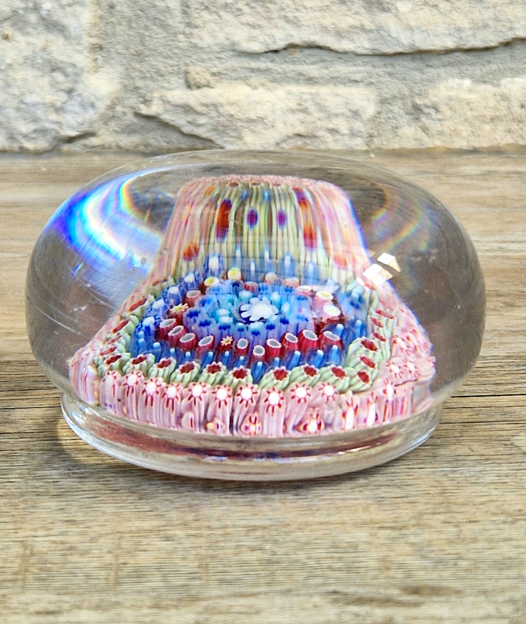 Old English Richardsons Magnum Concentric Millifiore Canes Footed Glass Paperweight