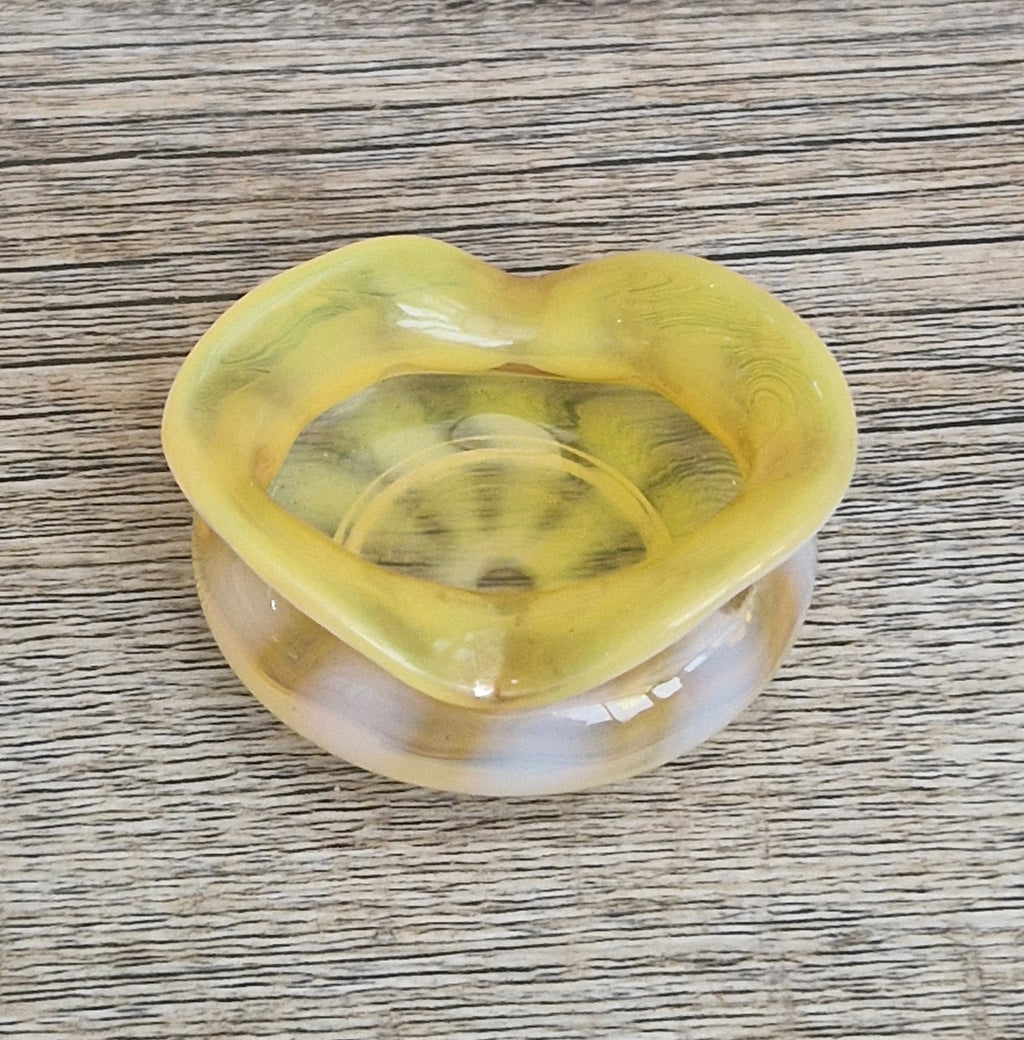 Antique Art Nouveau Monot Stumpf Pantin French Opalescent Glass Ruffled Open Salt Cellar Bowl