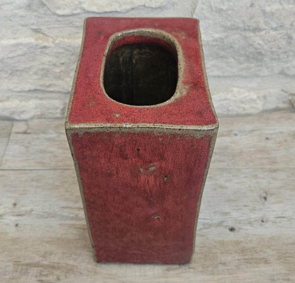 Mcm Habitat Rectangular Redware Glazed Chimney Vase Stoneware 19cm Tall