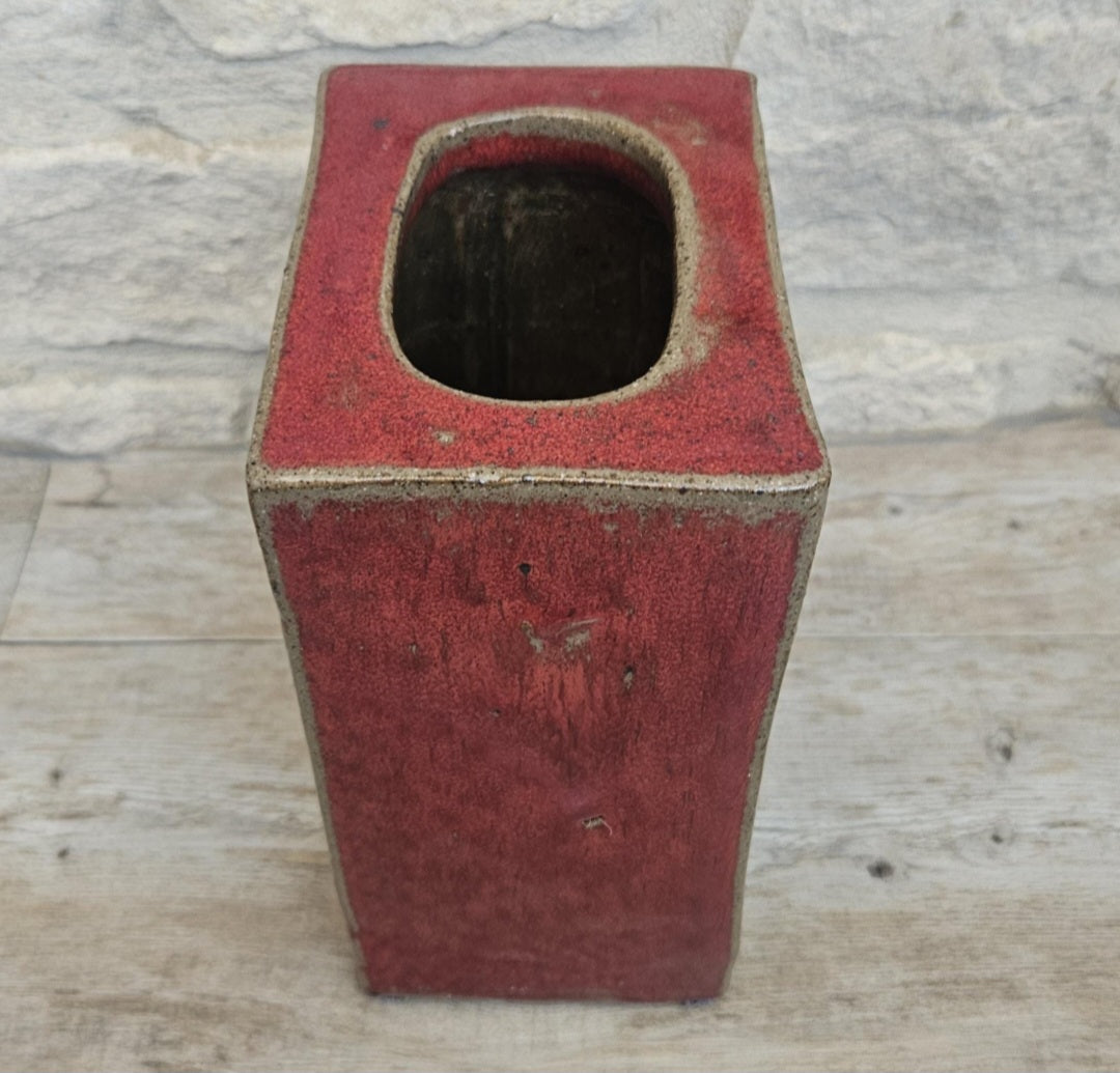 Mcm Habitat Rectangular Redware Glazed Chimney Vase Stoneware 19cm Tall
