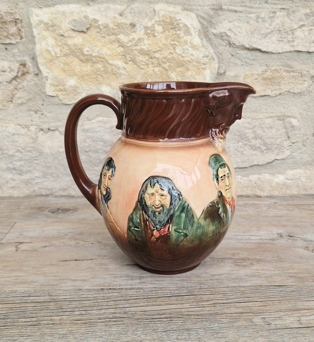 Royal Doulton Charles Dickens Pitcher: Antique Raised Relief Ceramic Jug Made in England