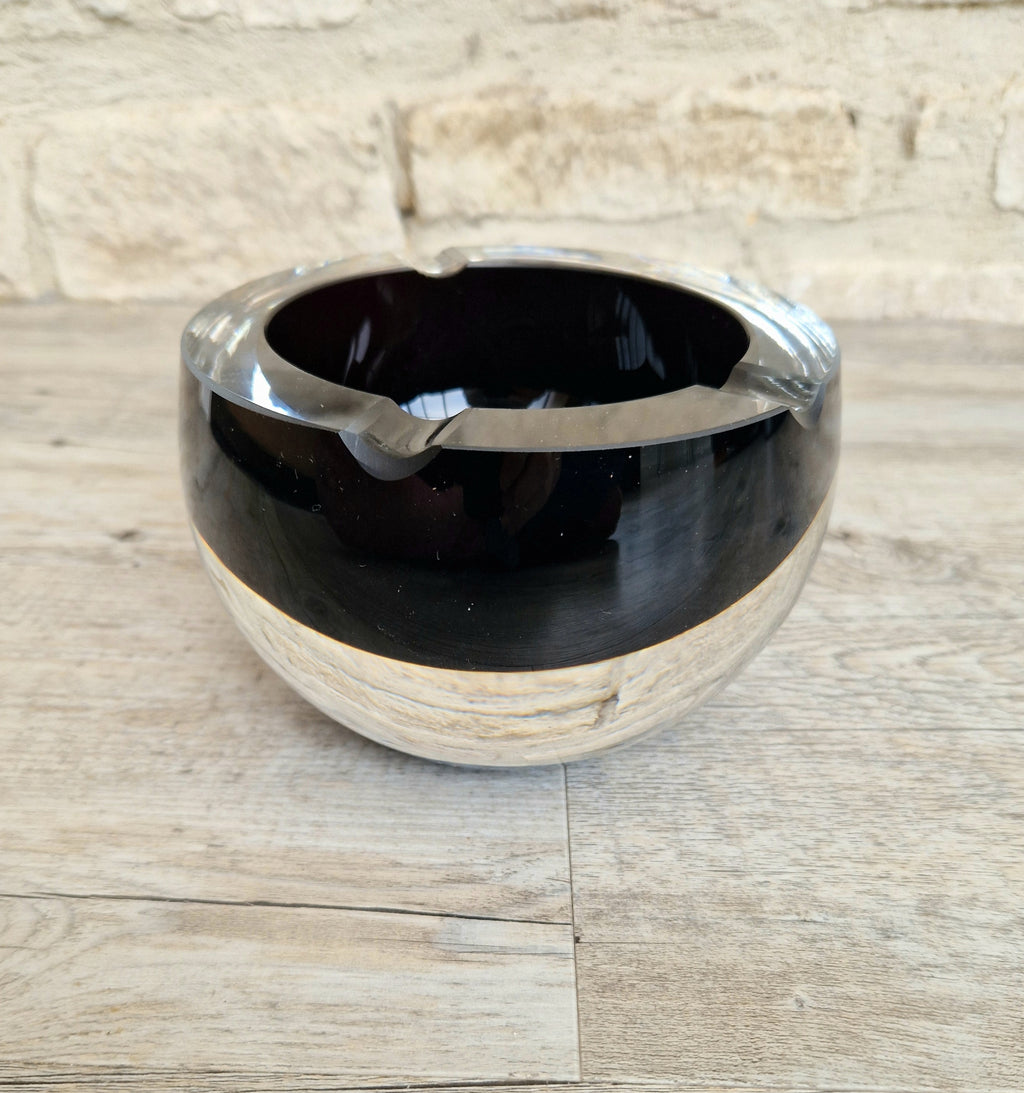 Large 1960's Vintage Antonio da Ros Murano Glass Cigar Ashtray Cenedese Black Sommerso