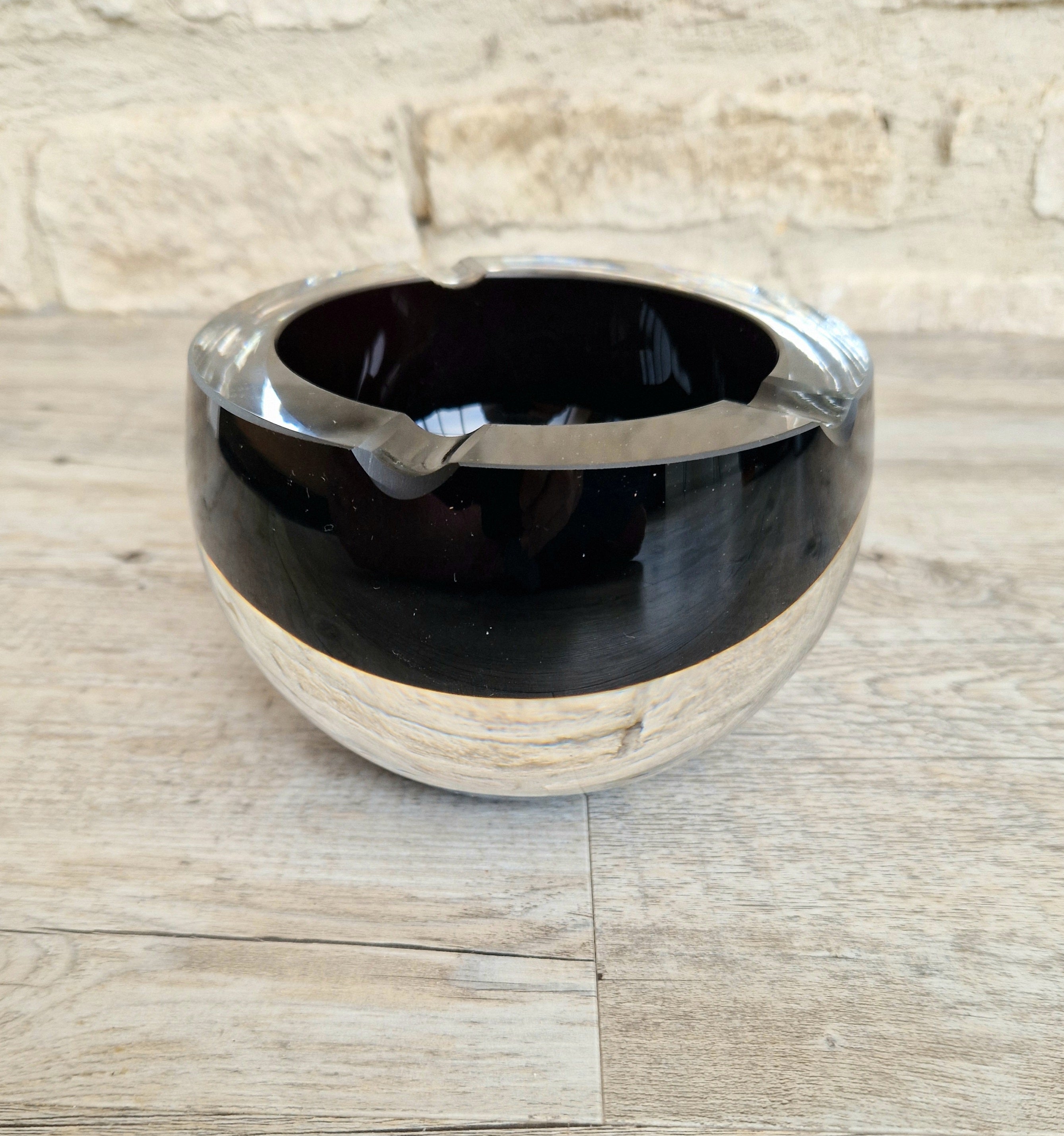 Large 1960's Vintage Antonio da Ros Murano Glass Cigar Ashtray Cenedese Black Sommerso