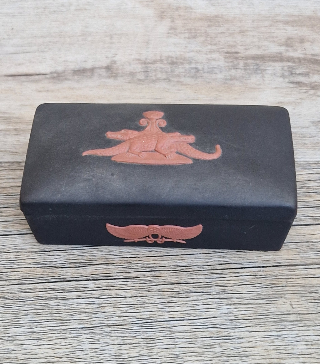 Wedgwood Black Jasperware Terracotta Egyptian Crocodiles Trinket Box