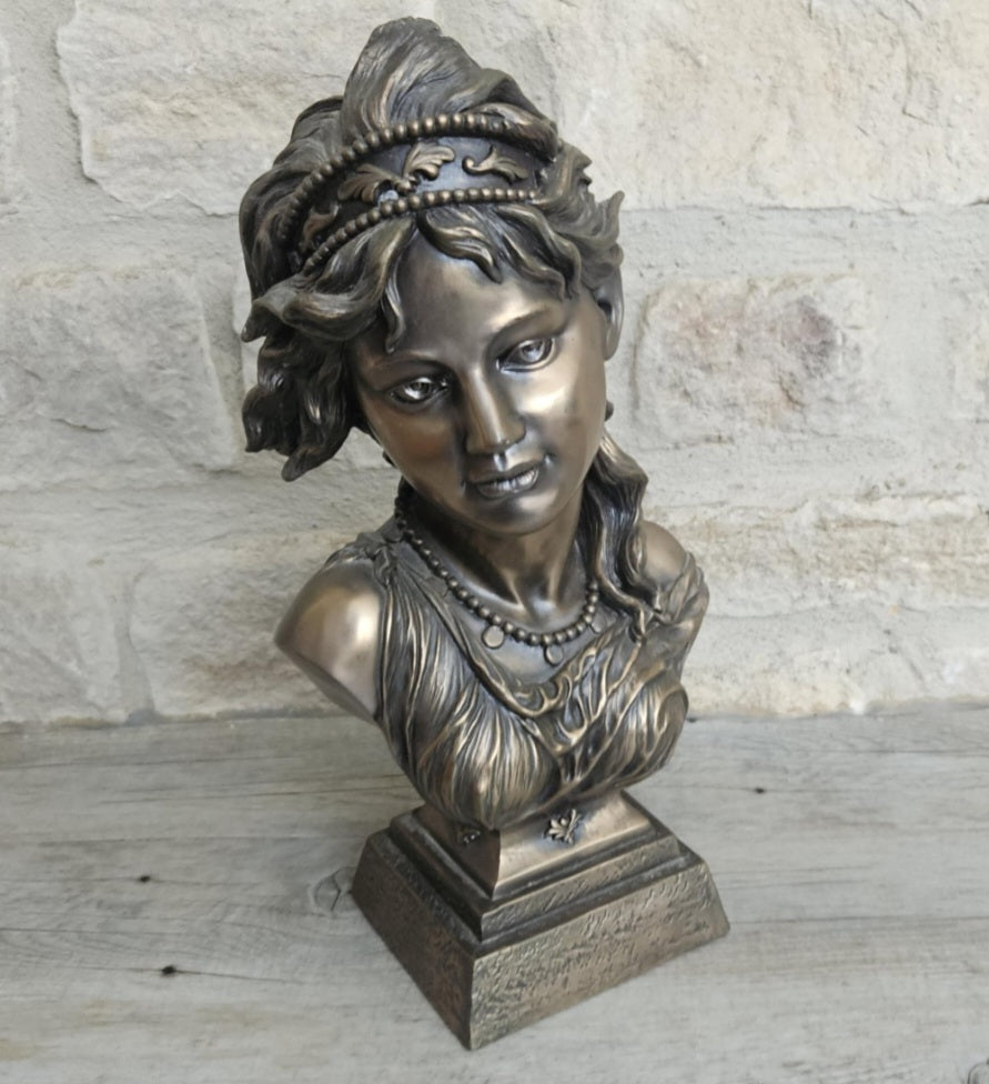 Vintage 2001 Large Resin Female Bust by Crosa Cold Cast Bronze Effect Very Heavy 32cm Tall