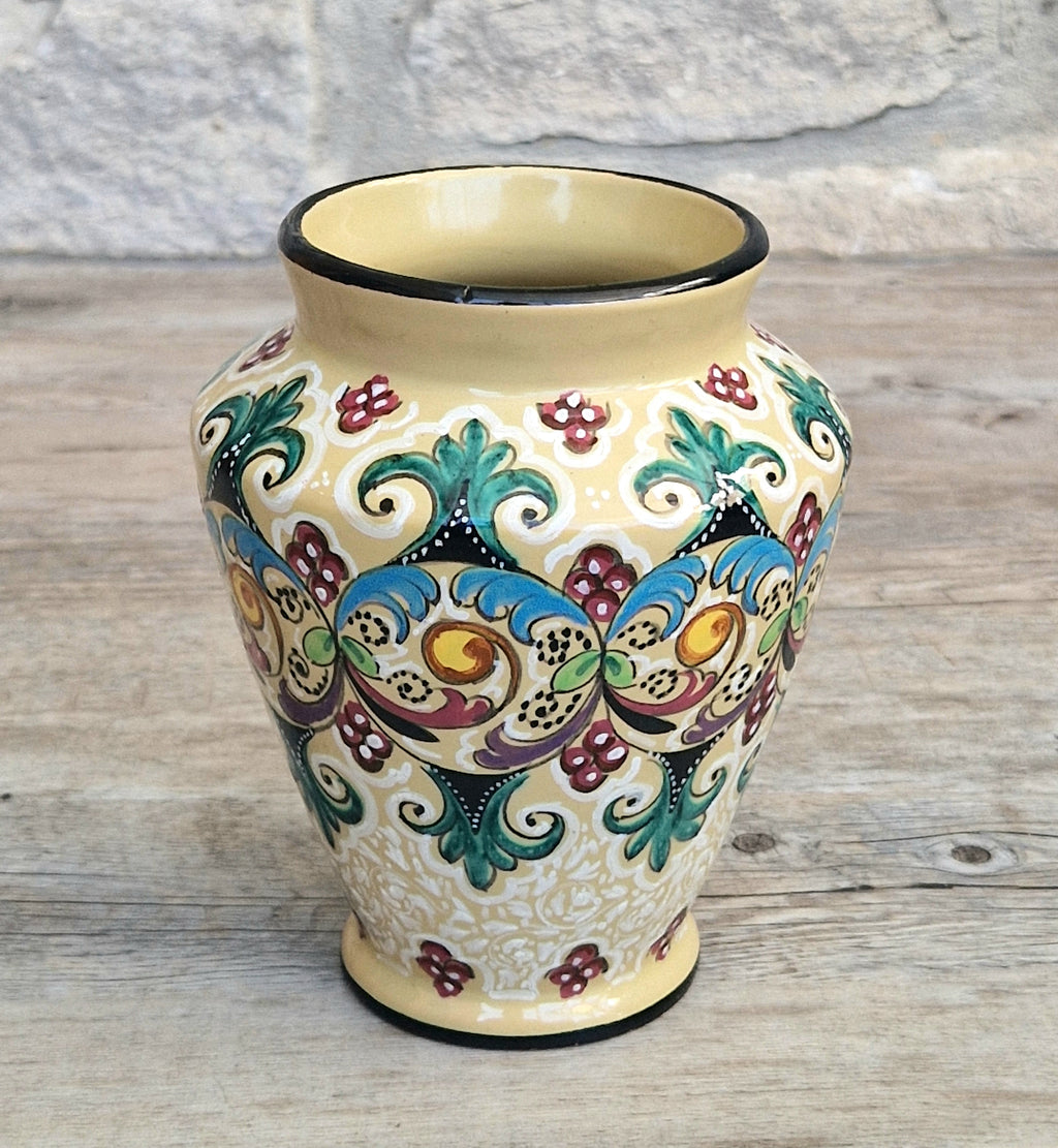 Vintage Molaroni Pesaro Italian Majolica 15cm Grotesque Baluster Vase