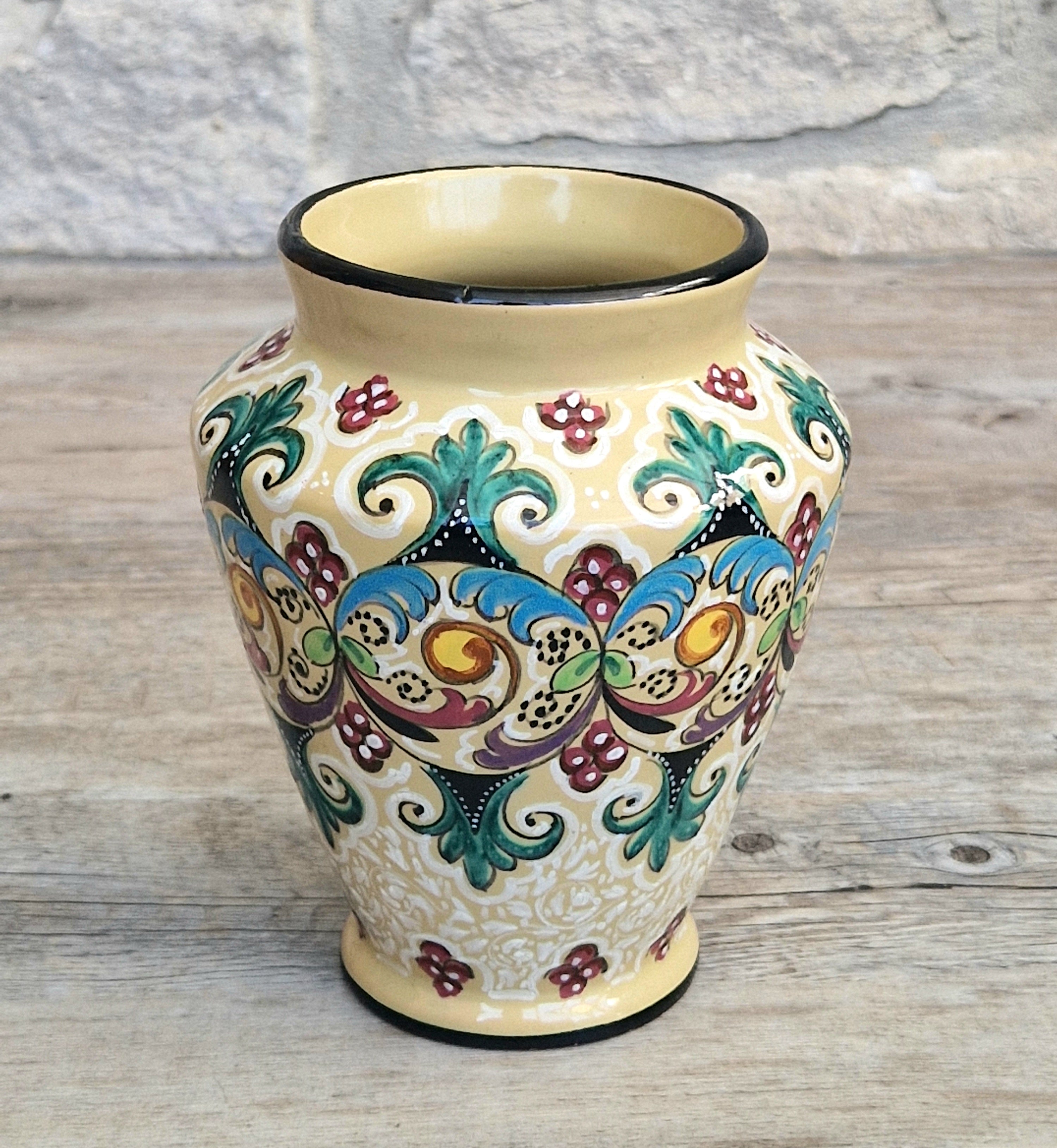 Vintage Molaroni Pesaro Italian Majolica 15cm Grotesque Baluster Vase