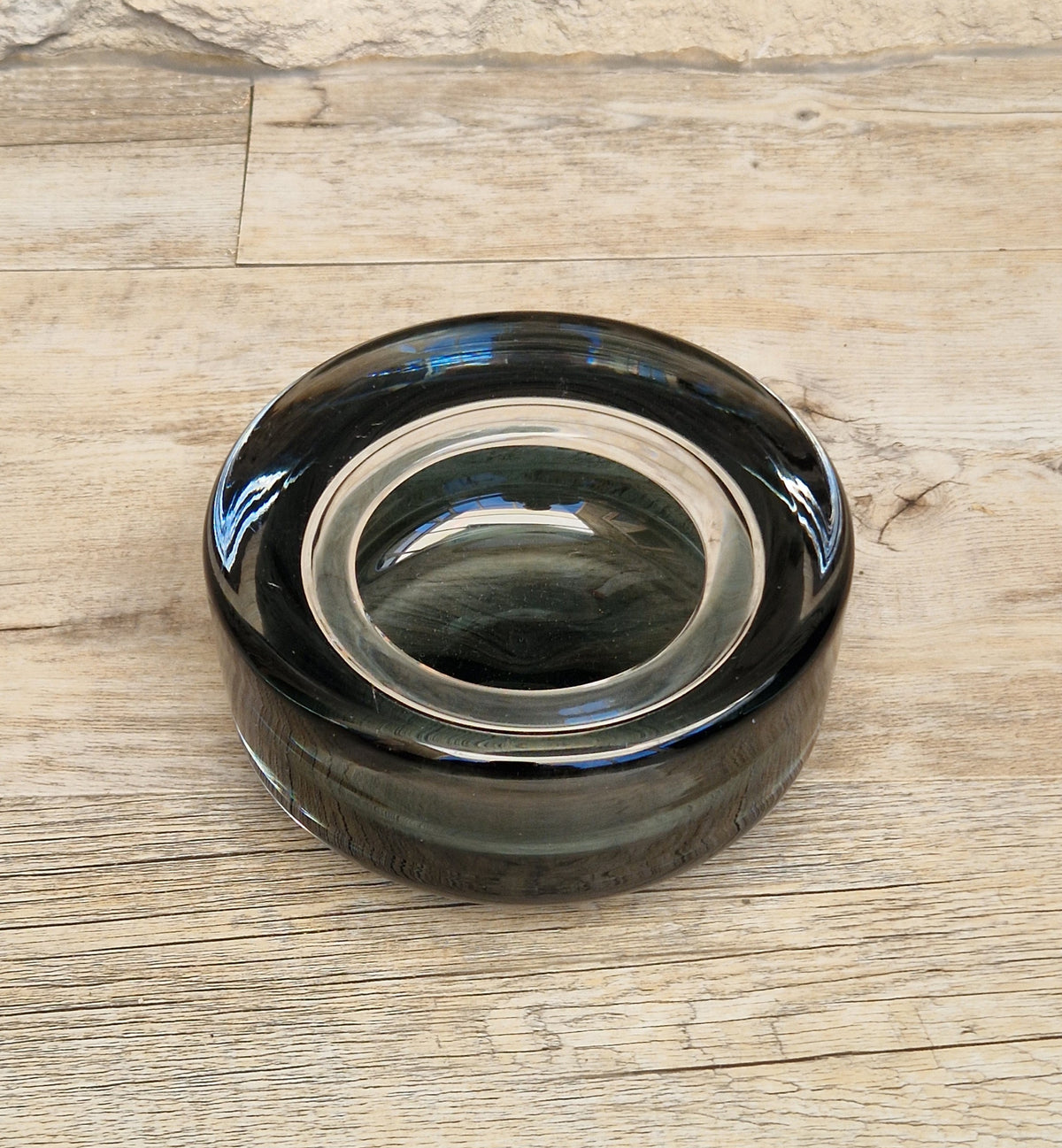 Per Lutken For Holmegaard 'Flying Saucer' Bowl MCM Smoke Blue Danish Art Glass 1960's