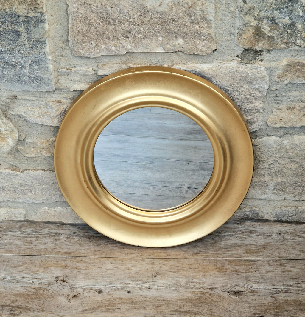 Vintage Gold Gilt Frame Round Wall Mirror Resin 33cm Diameter Hollywood Regency