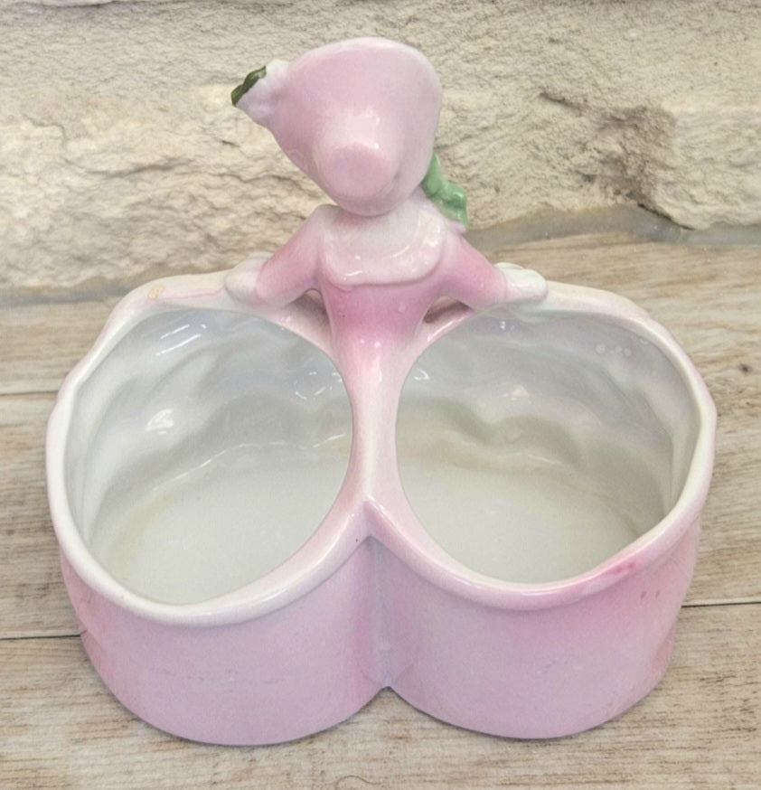 Antique Pink Lady Crinoline Dress Victorian Era Porcelain Dressing Table Decor Boudoir Figurine
