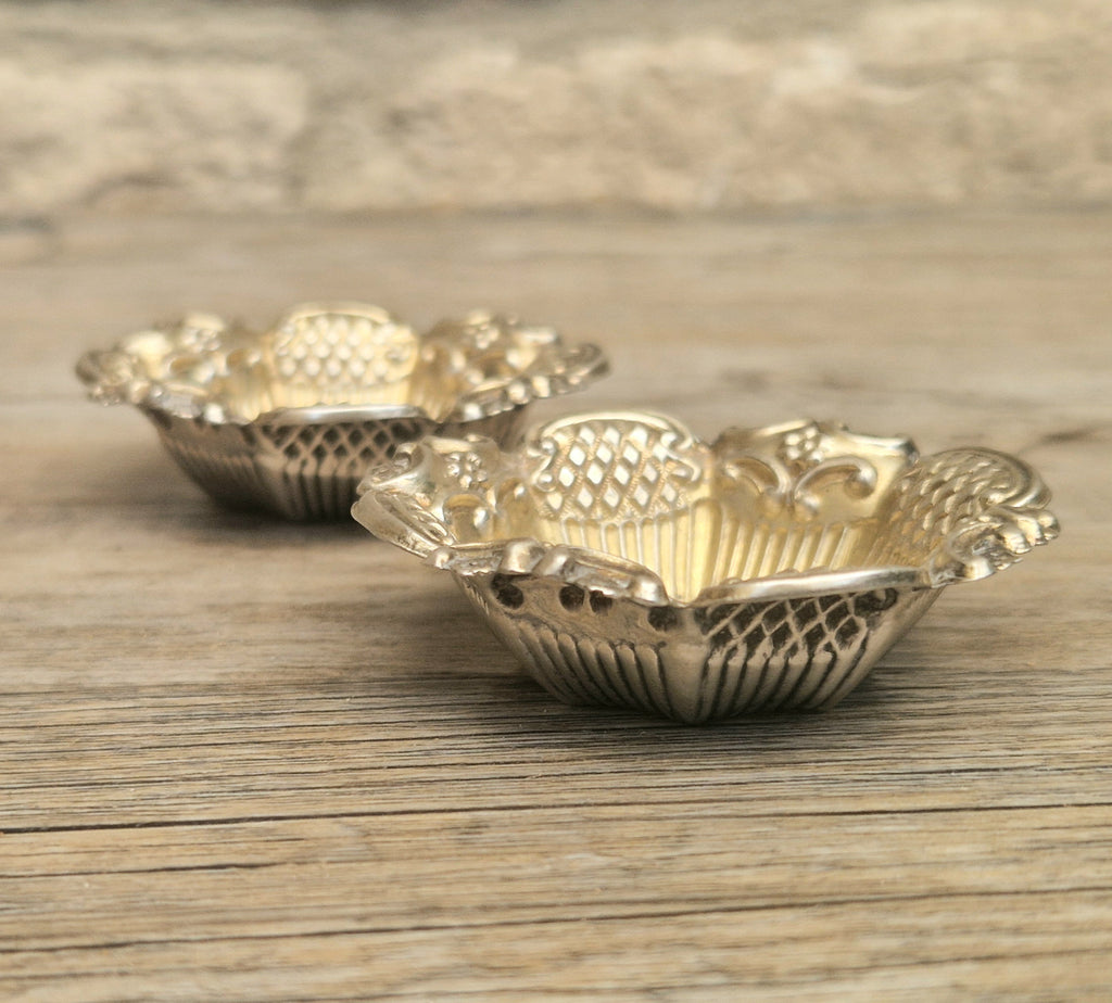 2 x 1897 Sterling Silver Ornate Open Salts by Thomas Hazlewood Birmingham England Antique