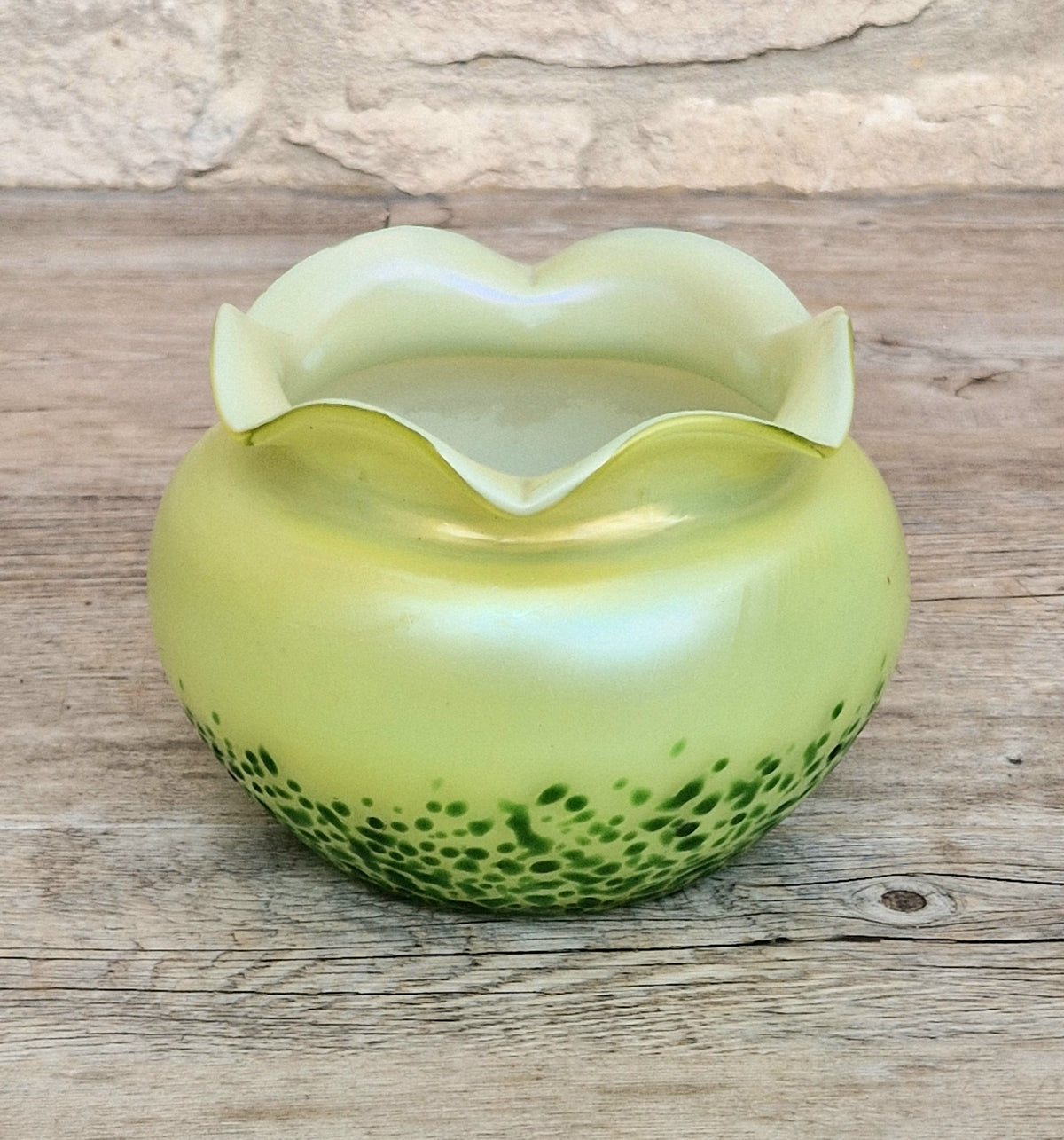 Antique Late 19th Century Bohemian Art Glass Vase, Loetz-Heckert Tradition, Iridescent Yellow Green, Rare Cabinet Vase