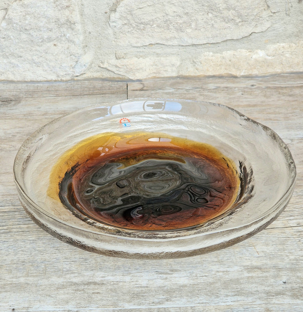 Brutalist Textured Art Glass Centrepiece Plate by Pentti Santalahti Humppila Finland