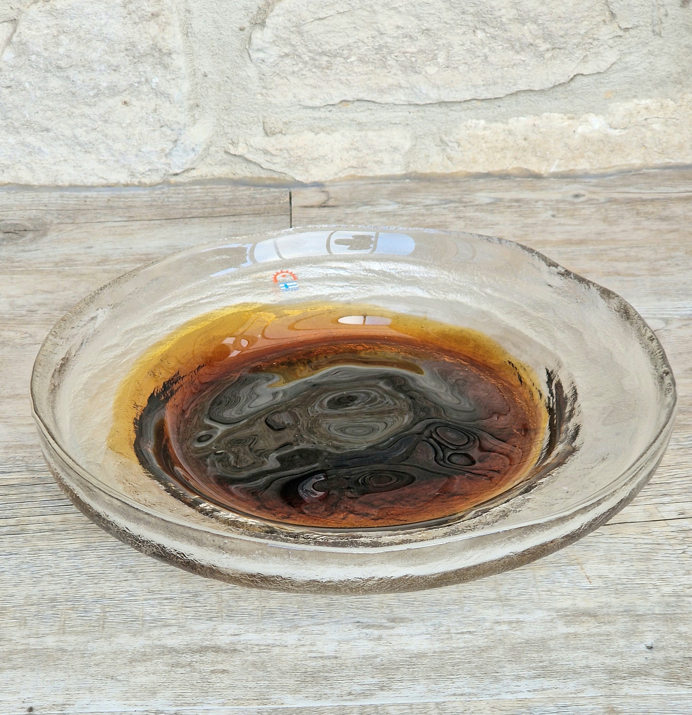 Brutalist Textured Art Glass Centrepiece Plate by Pentti Santalahti Humppila Finland
