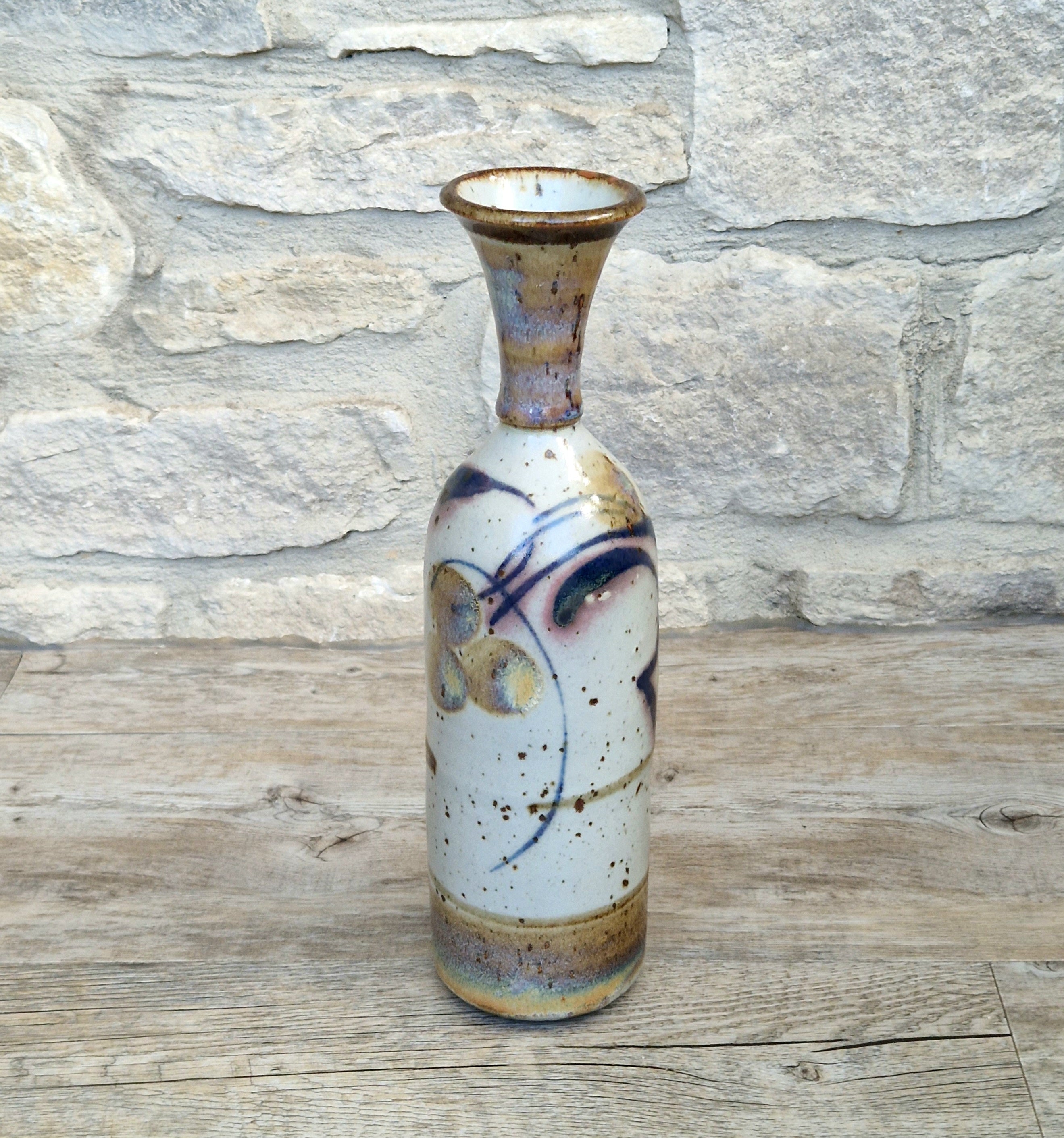Vintage Oldrich Asenbryl Sarn Pottery 28cm Stoneware Bottle Vase Welsh Studio Ceramic 1970s