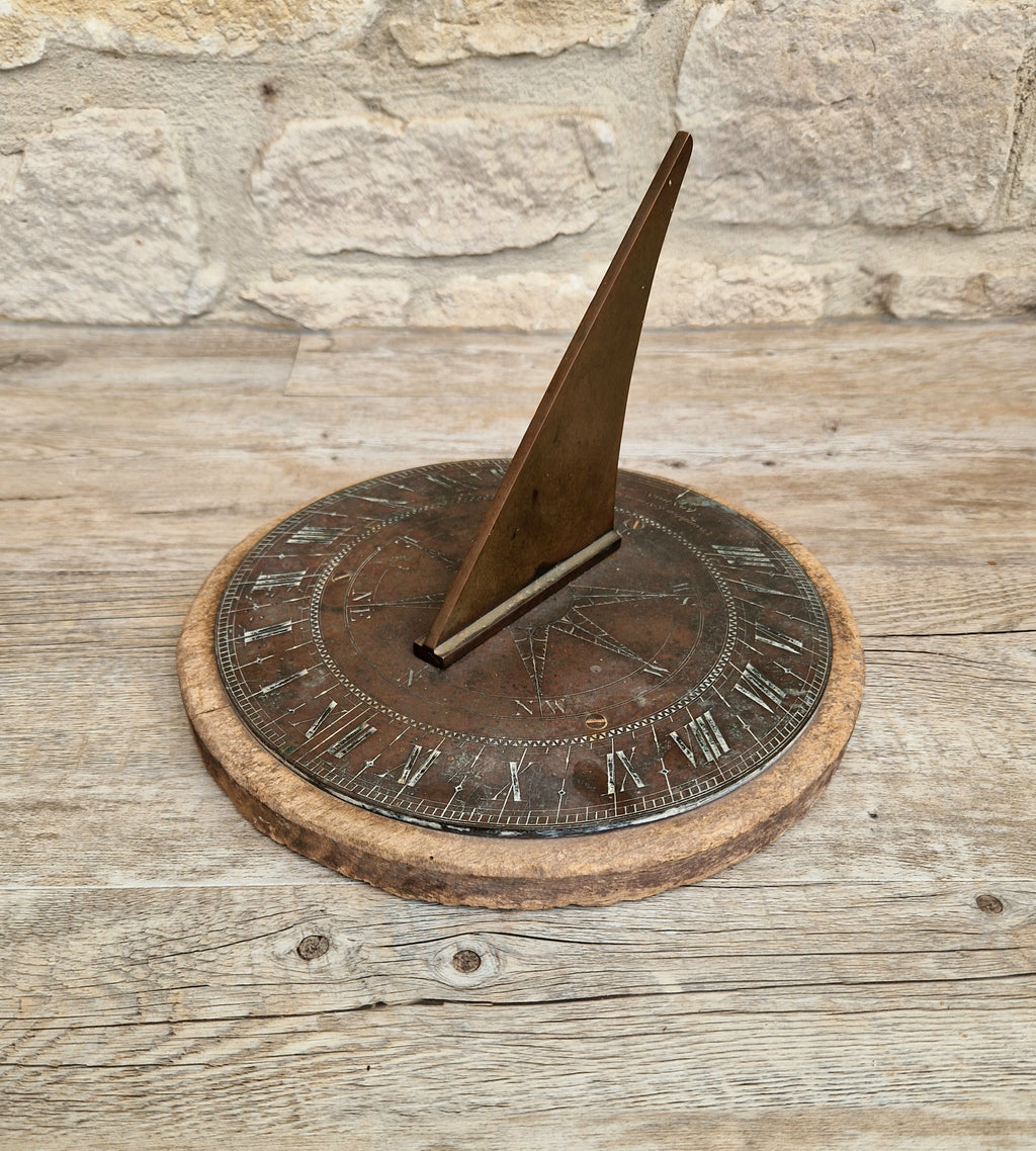 Antique Troughton & Simms London Brass Sundial, Mid-Victorian Horizontal Garden Dial Plate c.1850