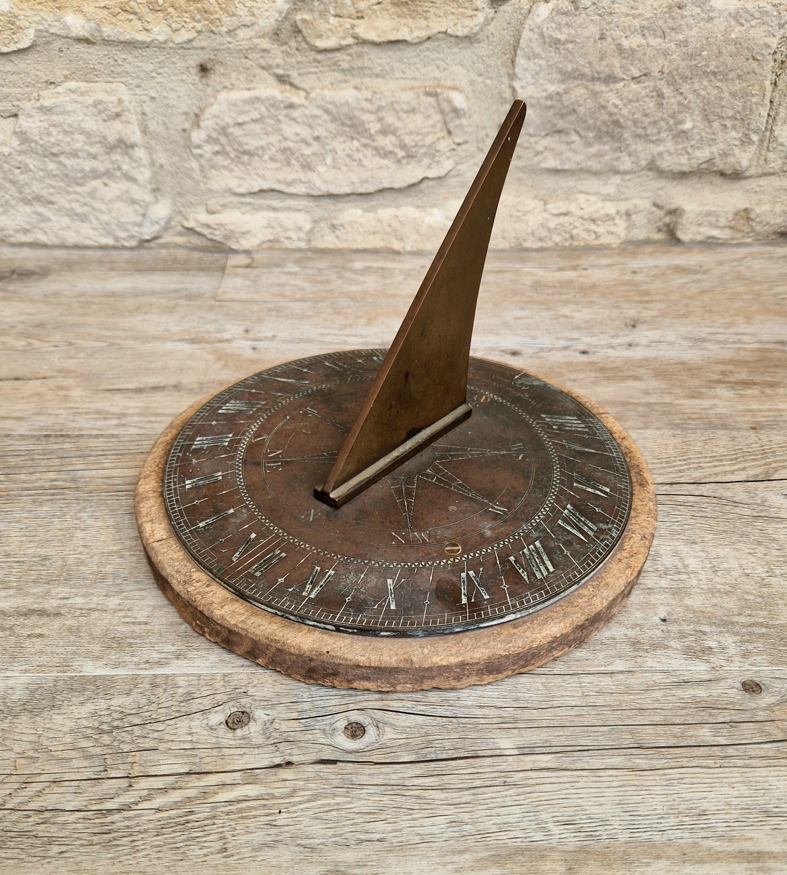 Antique Troughton & Simms London Brass Sundial, Mid-Victorian Horizontal Garden Dial Plate c.1850