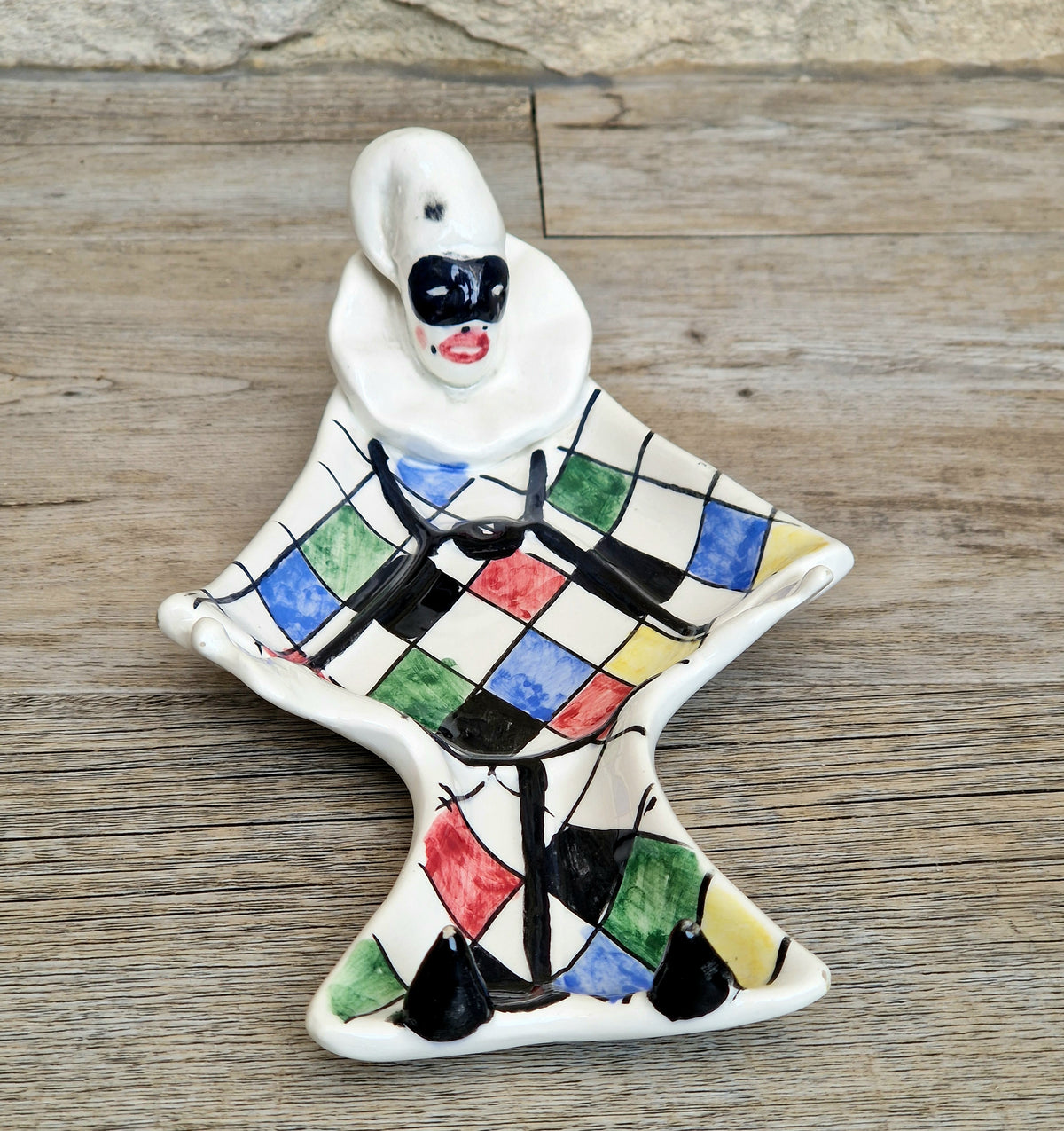 Vintage 1950s Italian Ceramic Harlequin Trinket Dish For.Reg.an Milvia Scarpa Style Catchall Plate Commedia dell Arte Pottery