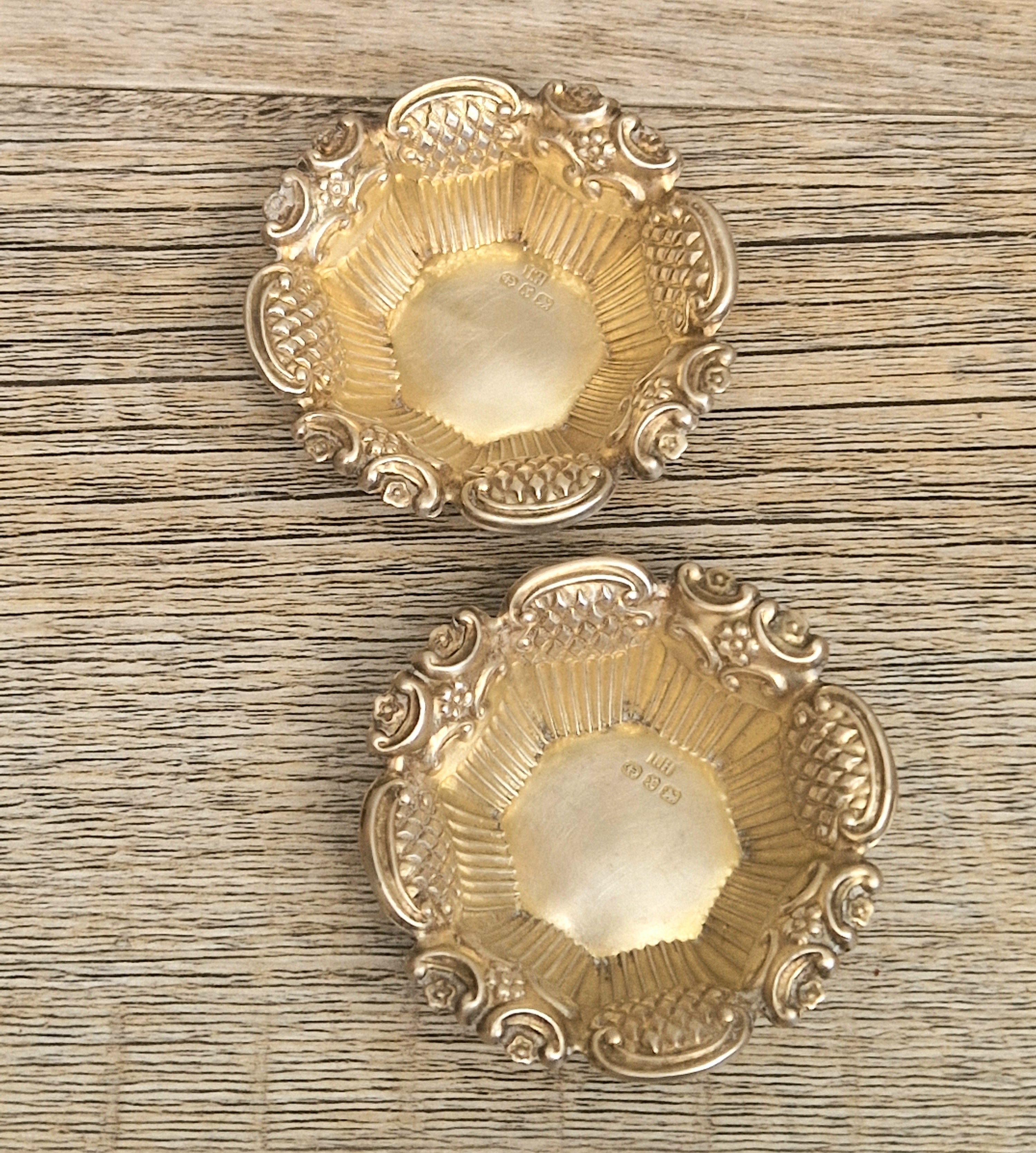 2 x 1897 Sterling Silver Ornate Open Salts by Thomas Hazlewood Birmingham England Antique