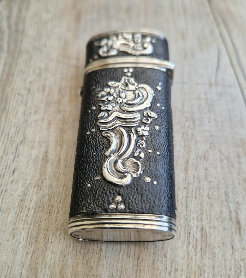 18th Century Etui French Black Shagreen & Silver Necessaire Case Rare Early Example