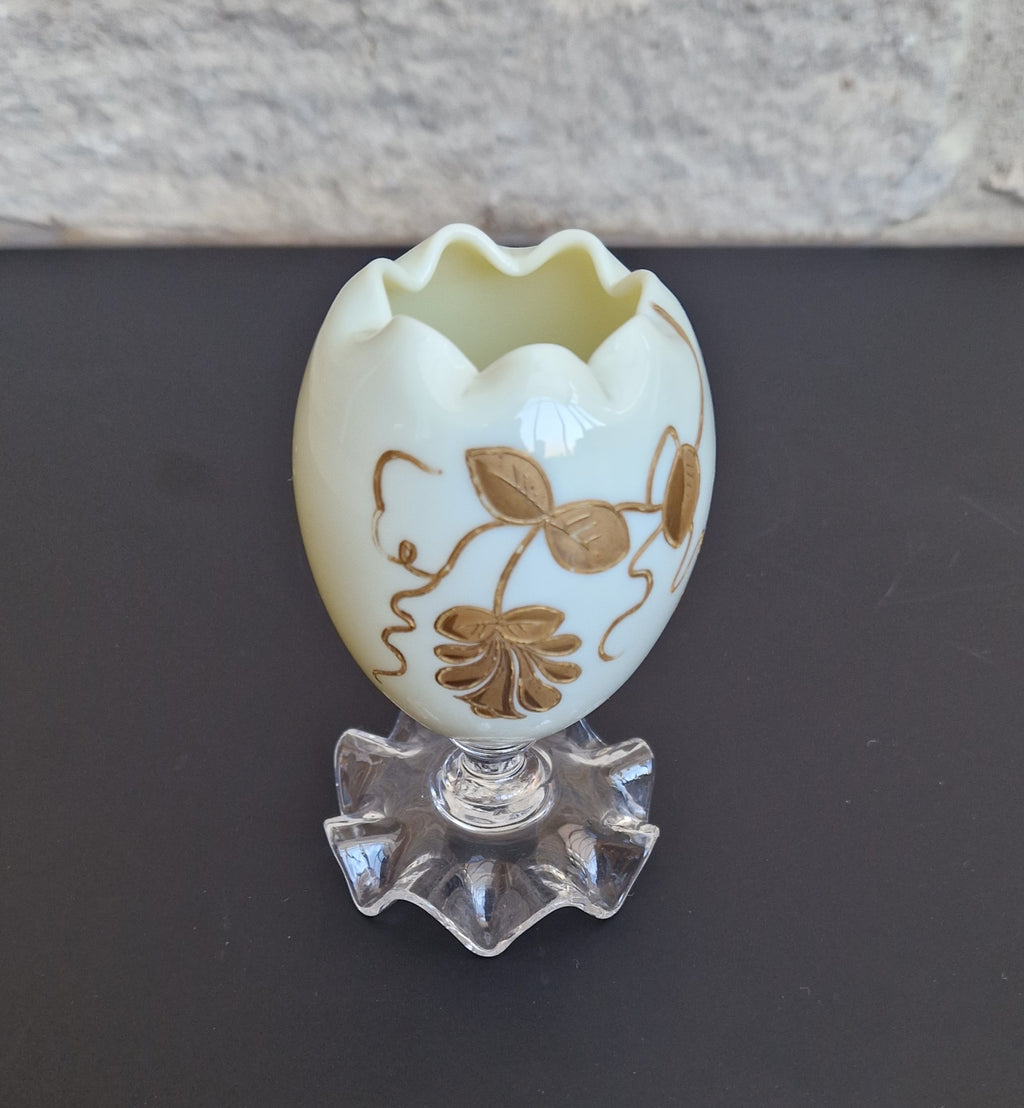 Thomas Webb & Sons Egg-Shaped Gilded Opaline Glass Posy Vase c.1880