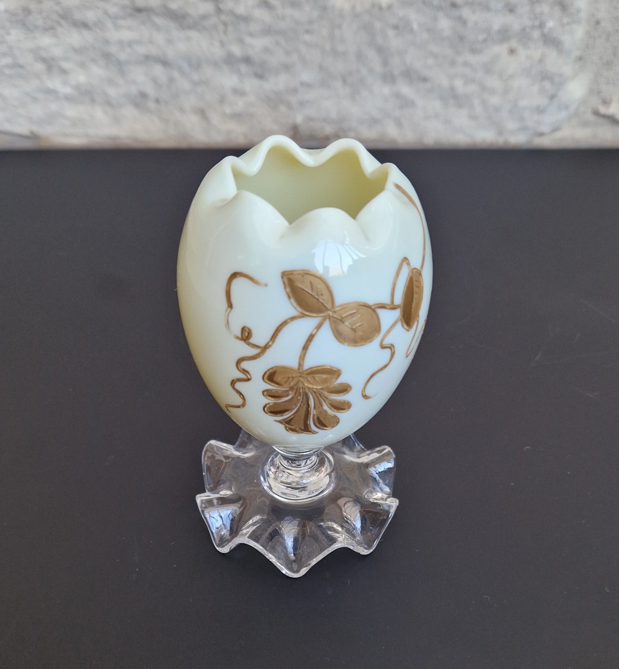Thomas Webb & Sons Egg-Shaped Gilded Opaline Glass Posy Vase c.1880