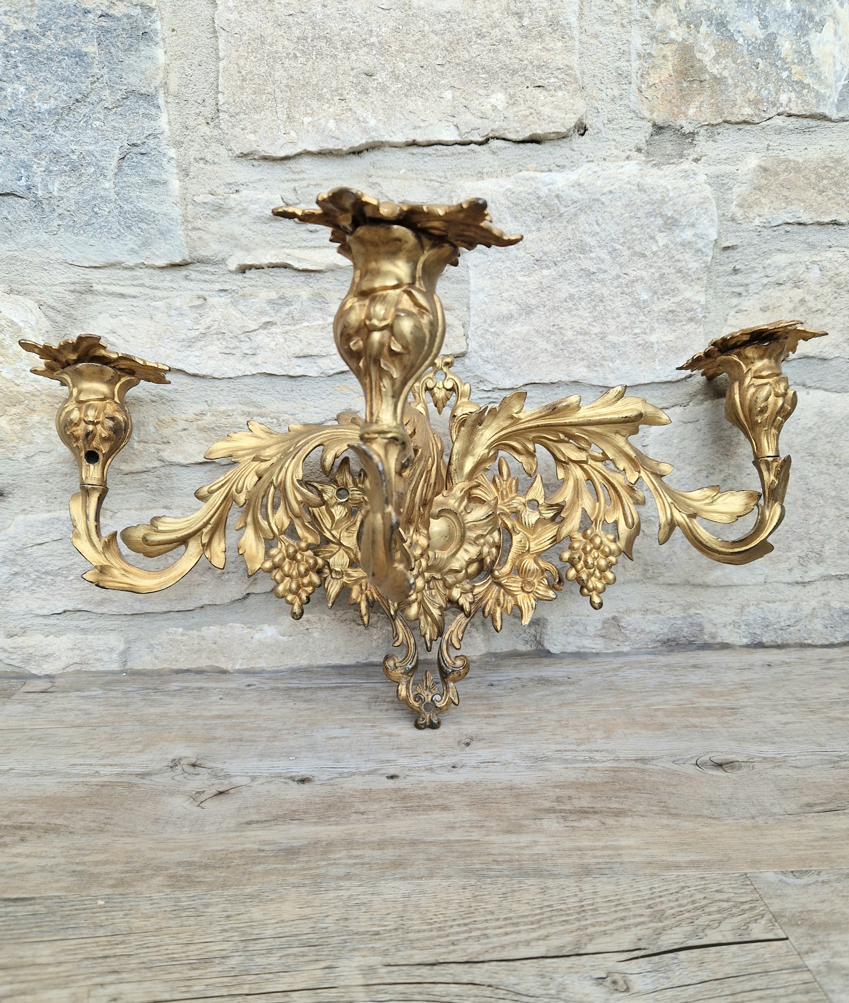 A Single French Louis XV Style Gilt Bronze 3 Branch Applique Sconce c.1900