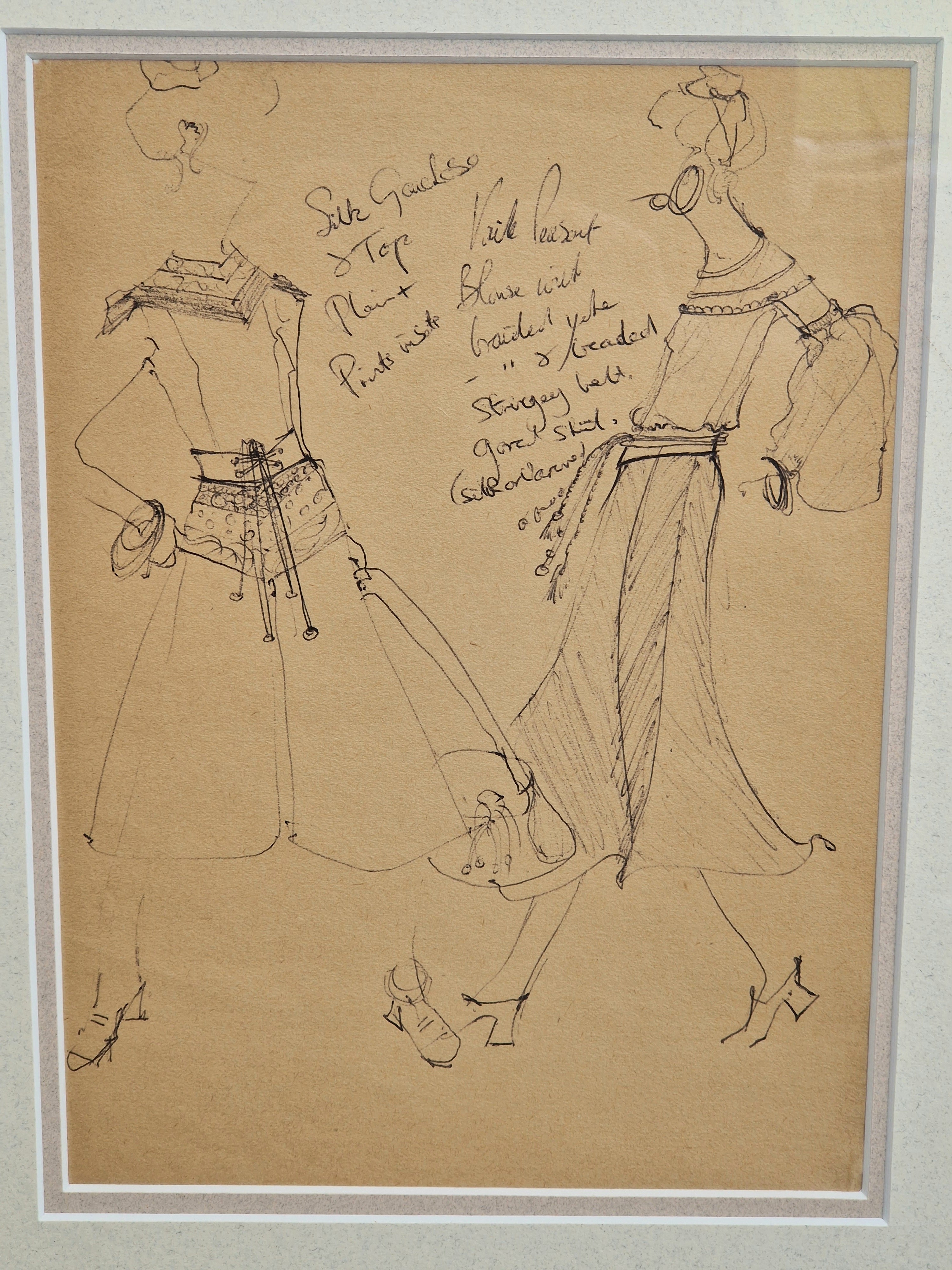 1970s Couture Fashion Drawings Double Framed Sketches Original Bill Gibb Style