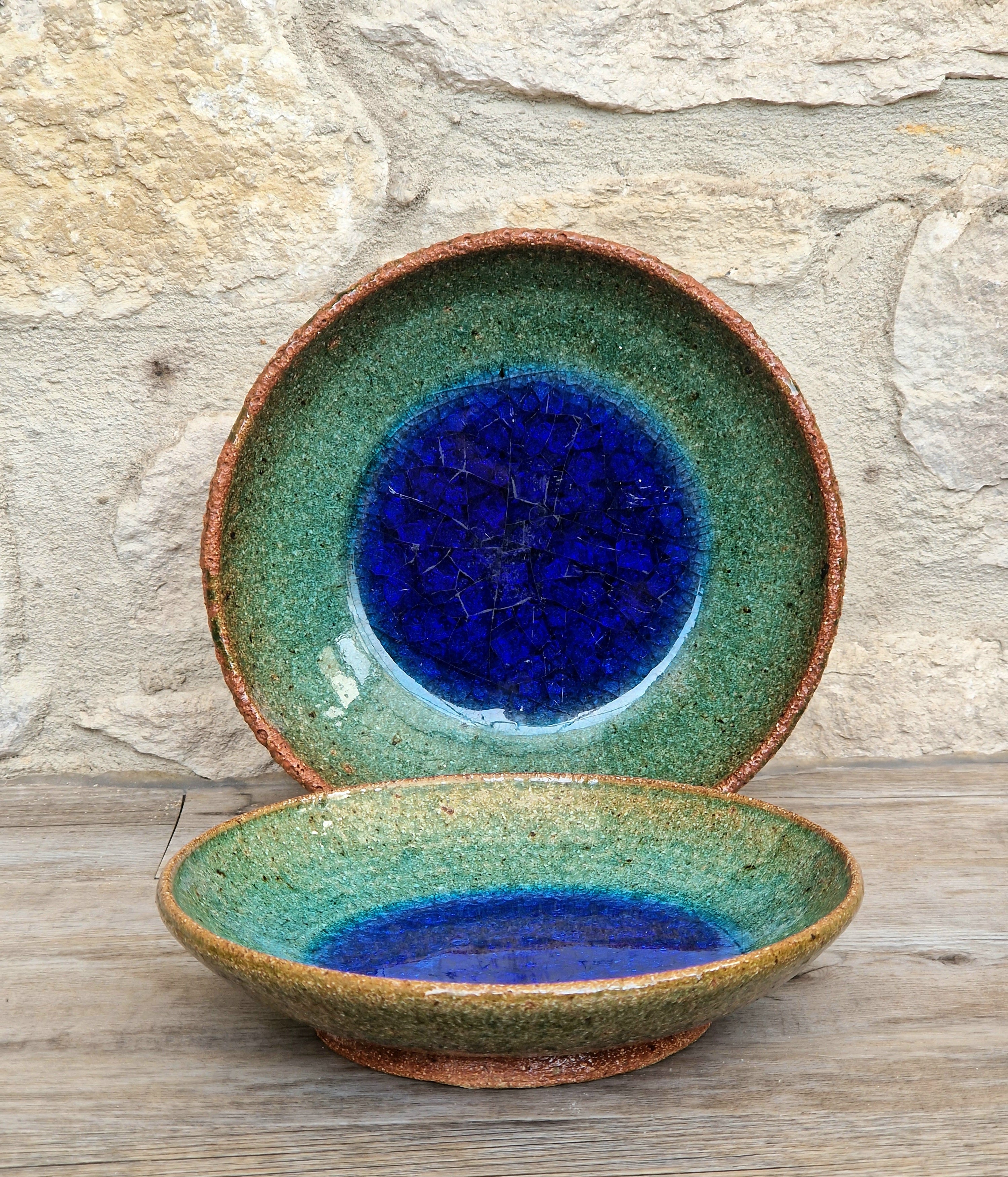 Vintage Studio Art Pottery Alan Hemmings Nested Blue Crackle Glaze Ceramic Bowls