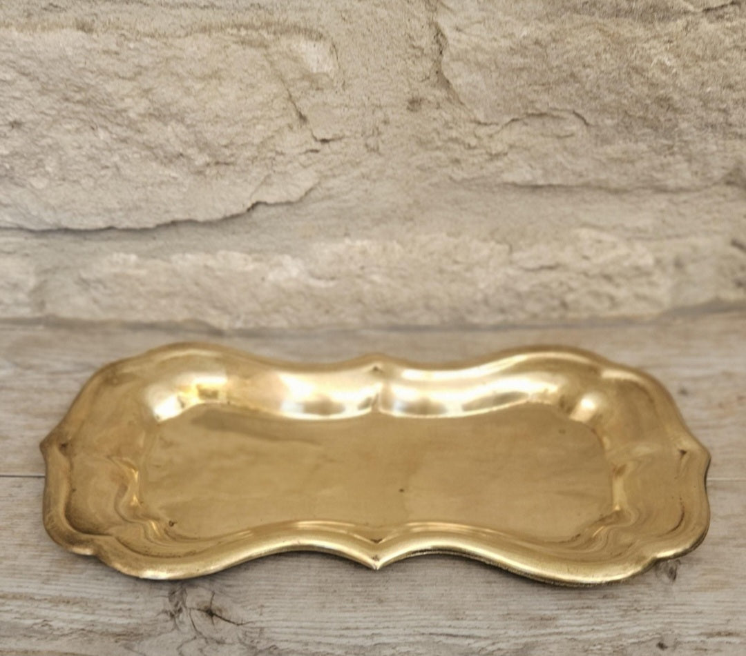 Antique Brass Trinket Tray Ornate Catchall Dish Vintage Vanity Decor Jewelry Holder