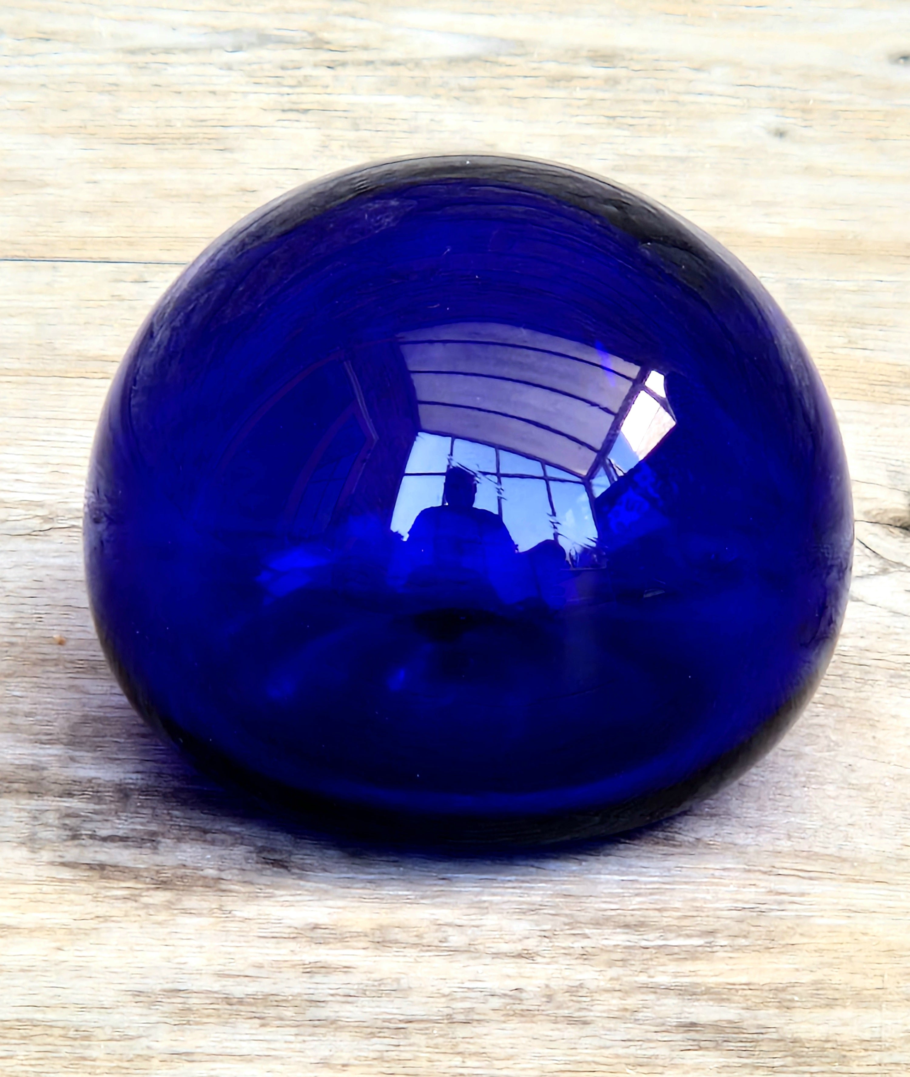 Signed Bristol Blue Glass Hollow Friendship Ball 6.5cm Handmade Vintage British Studio Art Orb