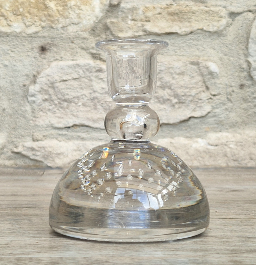Rare Whitefriars 1940s Clear Controlled Bubble Candlestick 9318 William Wilson