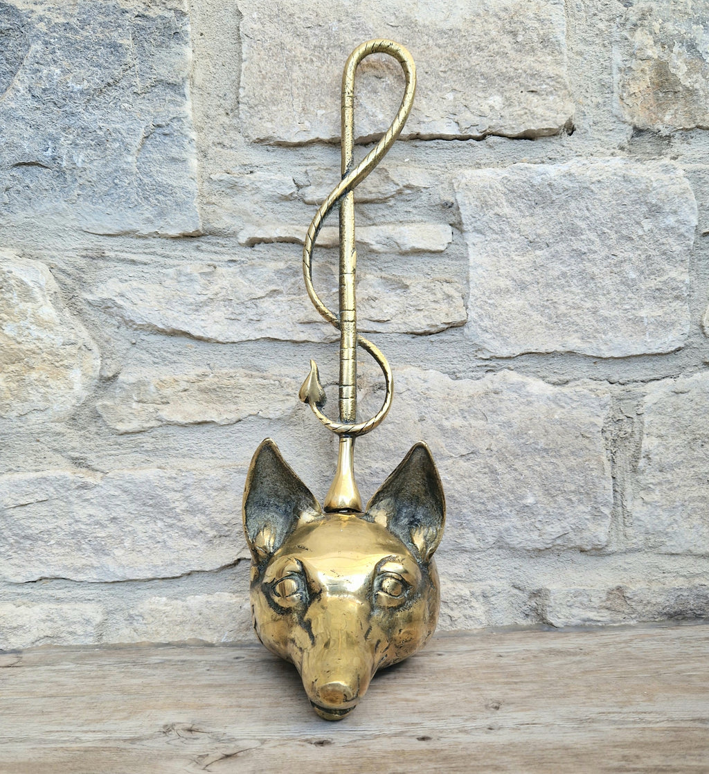 Antique Cast Brass Fox Head Door Porter Door Stop 19th C.