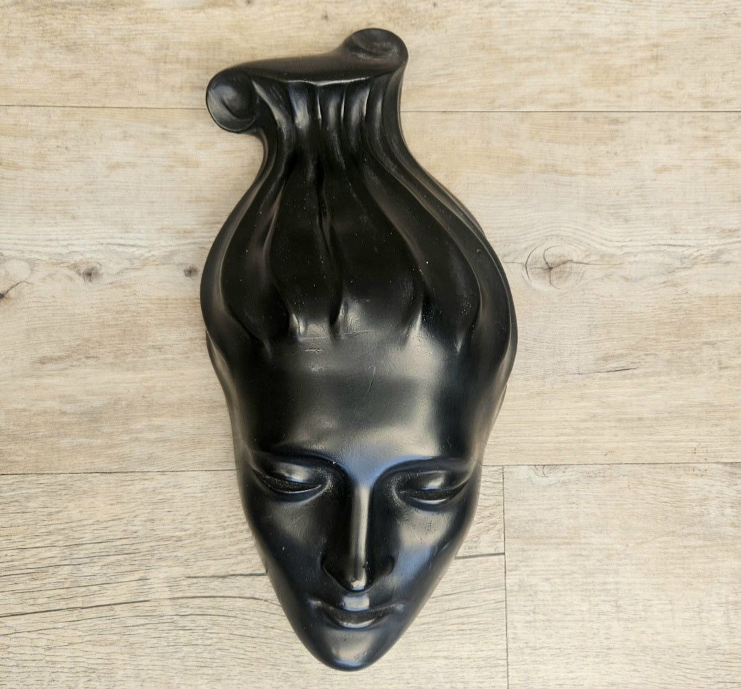 Midecentury Ceramic Female Face Mask Wall Plaque Art Female Face Sculpture Wall Art Decor