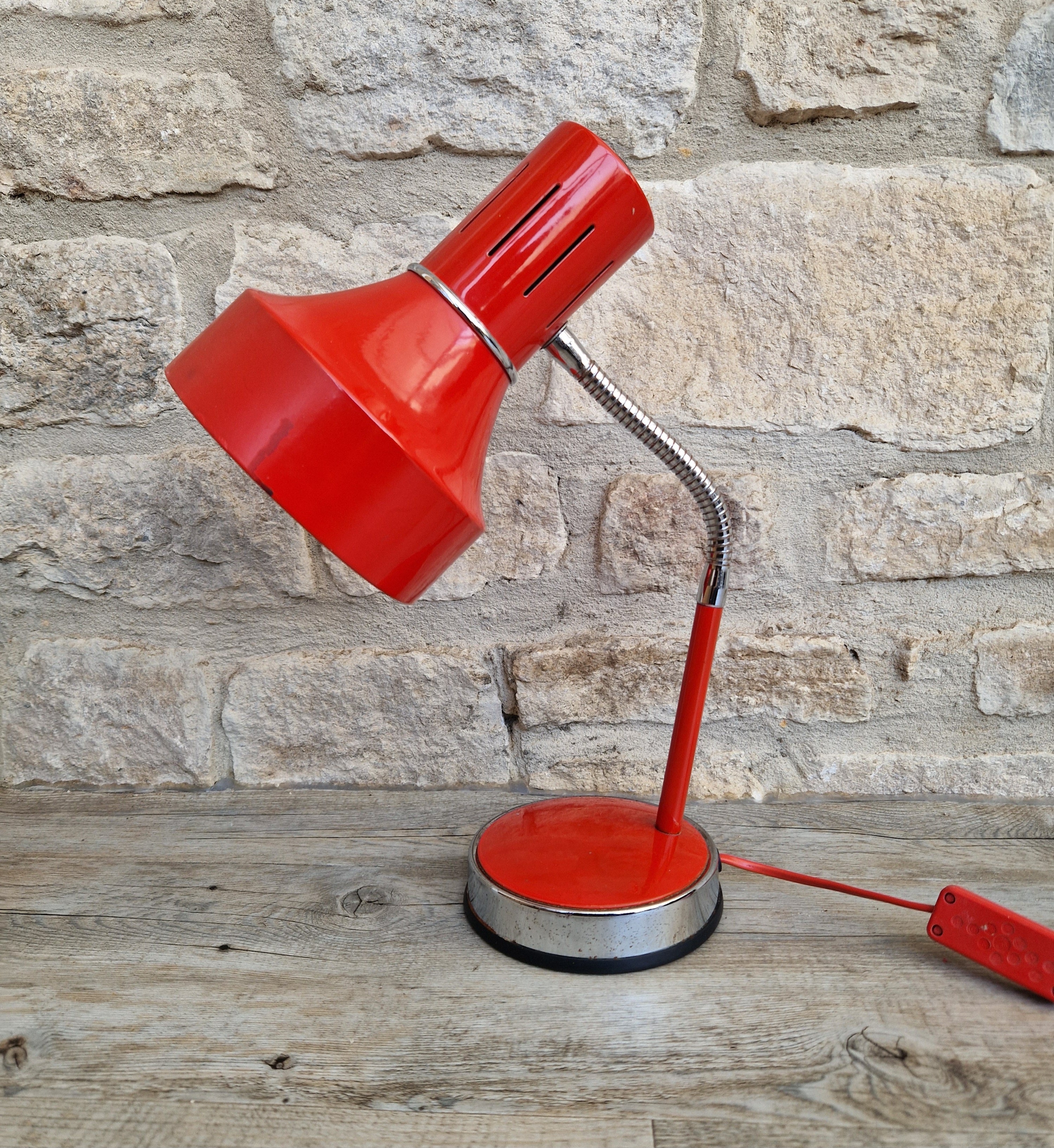 1980s Cherry Red Desk Lamp: Mid Century Space Age Flexible Lamp