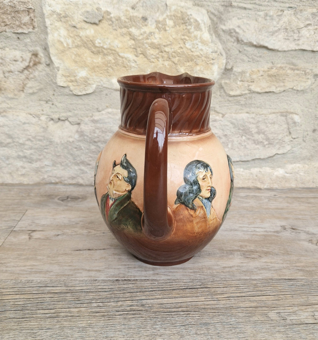 Royal Doulton Charles Dickens Pitcher: Antique Raised Relief Ceramic Jug Made in England