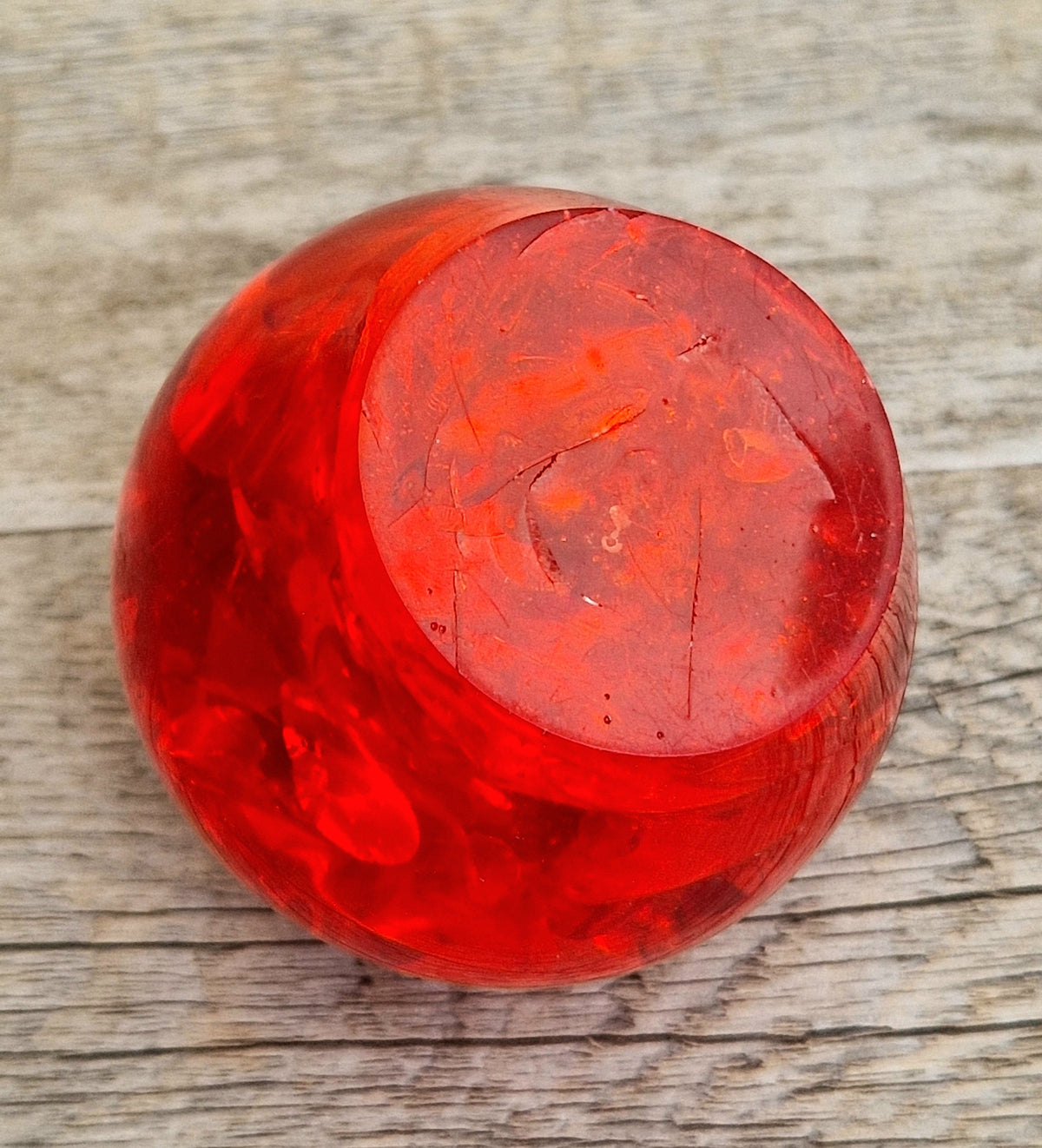 Vintage 1960s Shattaline Resin Orb Paperweight Bright Red Fractured Ice Mid Century Desk Ornament