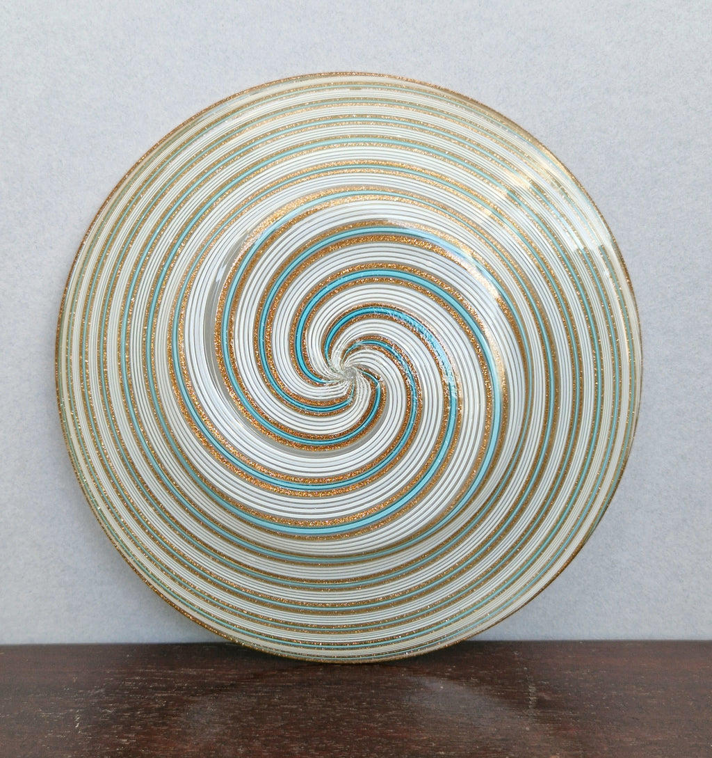Antique Salviati Murano Glass Dish, Mezza Filigrana, Aventurine, Turquoise Blue, Venetian, c.1860–1872, 16.6cm, Perfect Condition