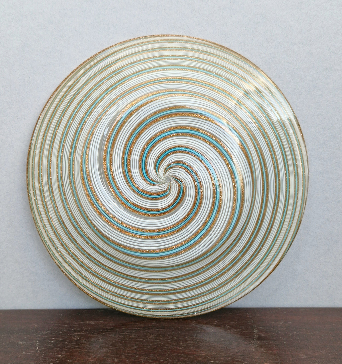 Antique Salviati Murano Glass Dish, Mezza Filigrana, Aventurine, Turquoise Blue, Venetian, c.1860–1872, 16.6cm, Perfect Condition