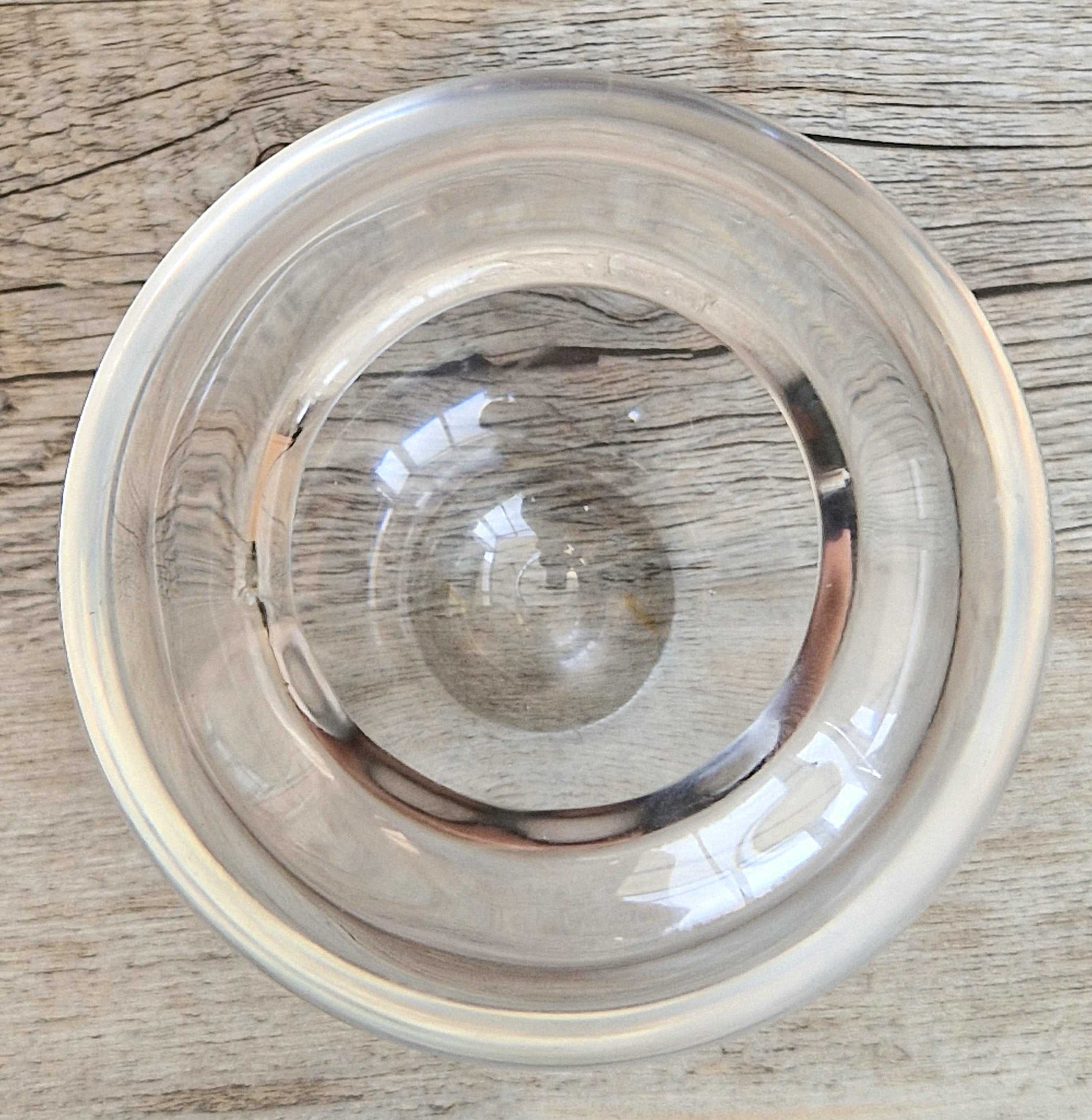 Heavy Mid-Century Clear Hand-Blown Art Glass Ovoid Vase With Polished Frosted Ring Base