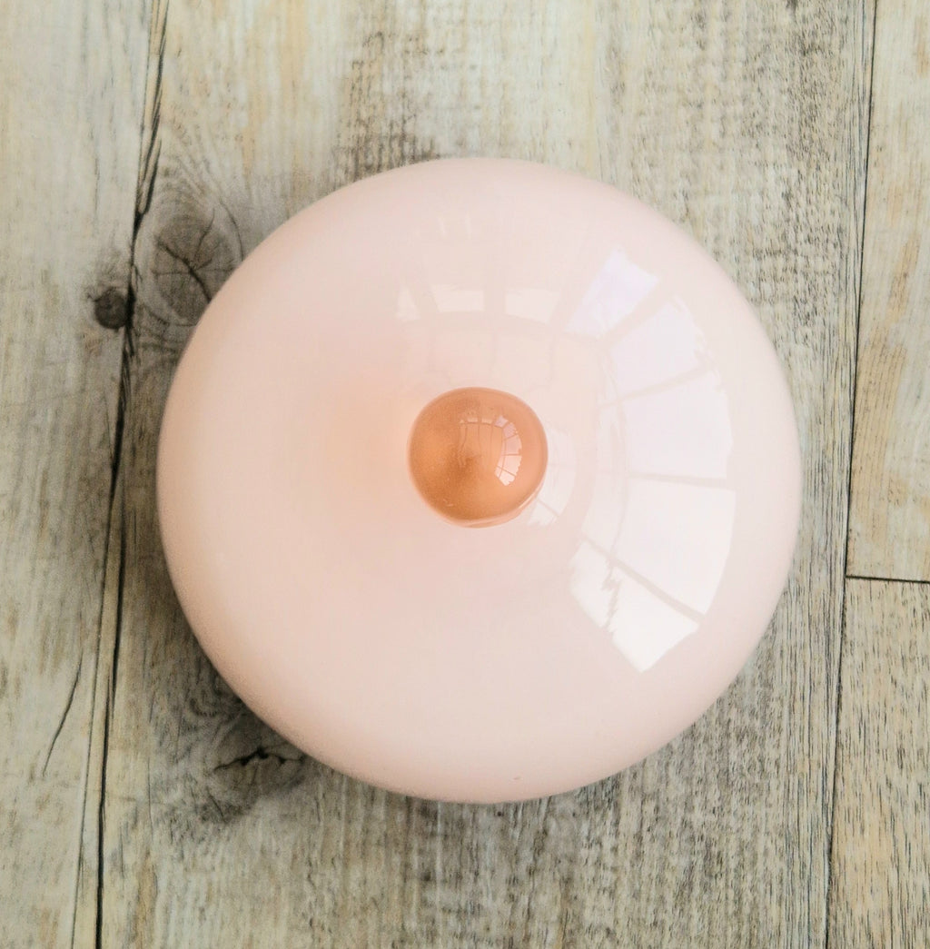 Vintage Large Opaline Pink Glass Lidded Powder Box Trinket Dish Art Deco Decor