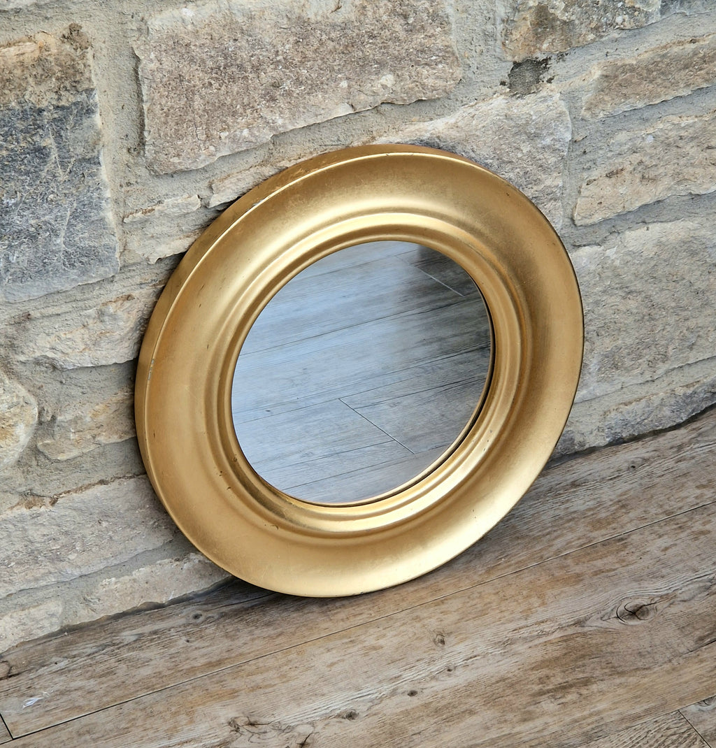Vintage Gold Gilt Frame Round Wall Mirror Resin 33cm Diameter Hollywood Regency