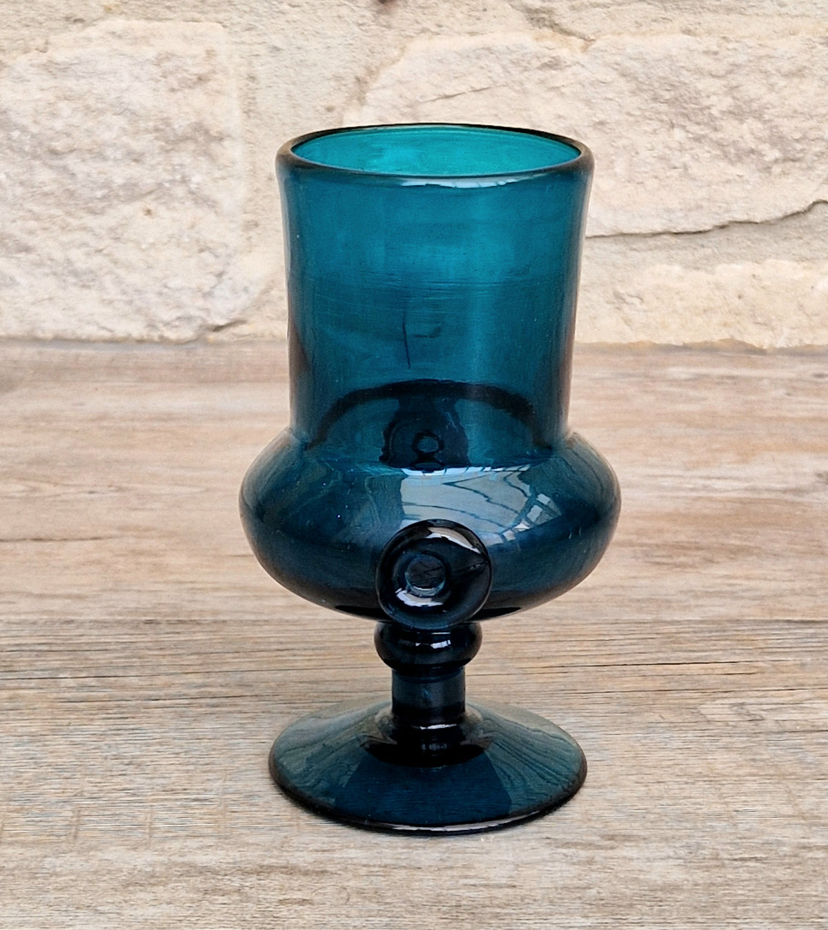 Mid-Century Bertil Vallien for Boda Glass "Basun" Blue Art Glass Wine Goblet Vase